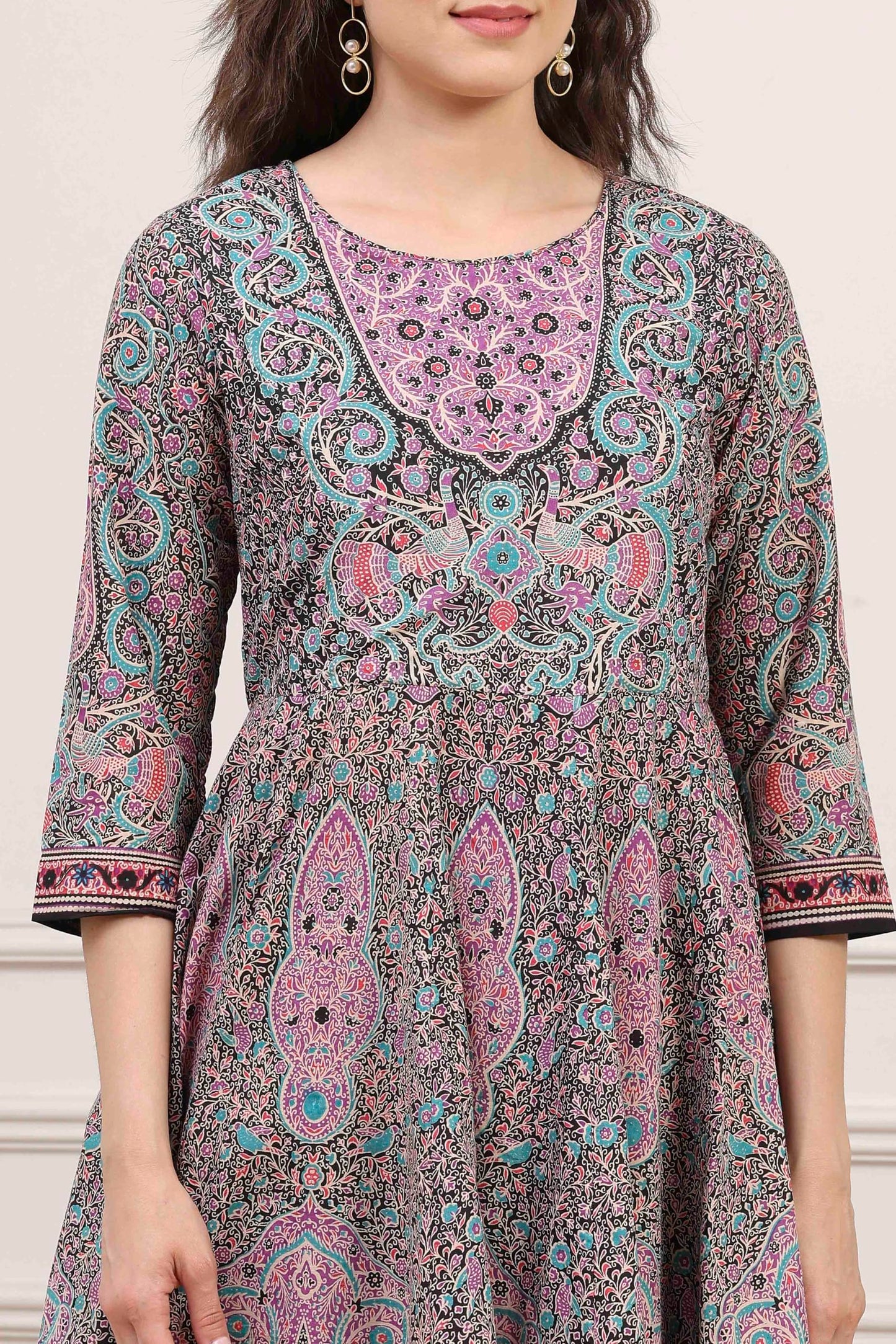 Biba Women Purple Cotton Printed Anarkali Suit Set_40