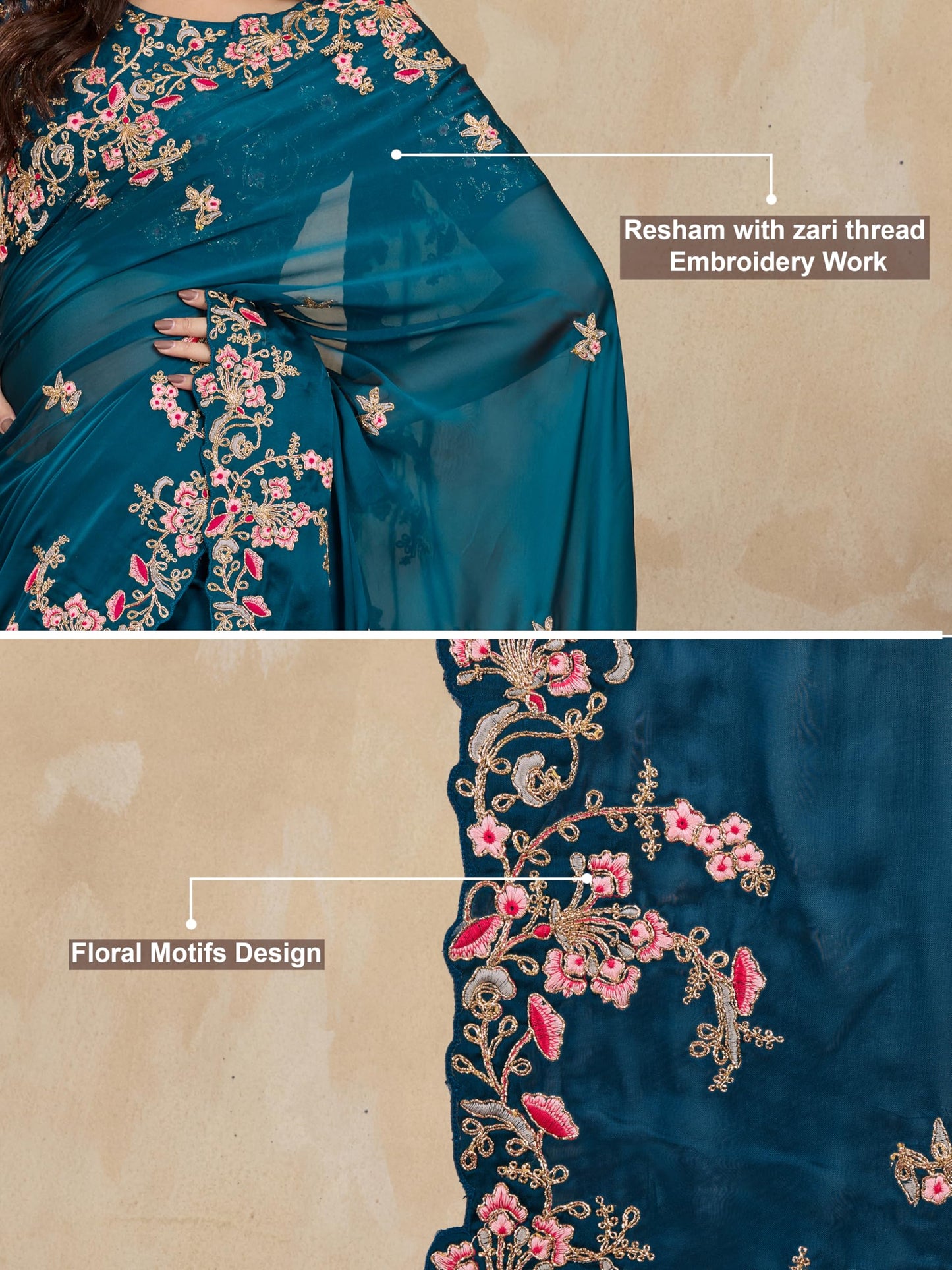 TRENDMALLS Women's Rangoli Silk Heavy Embroidred sarees for women (Morpeach)