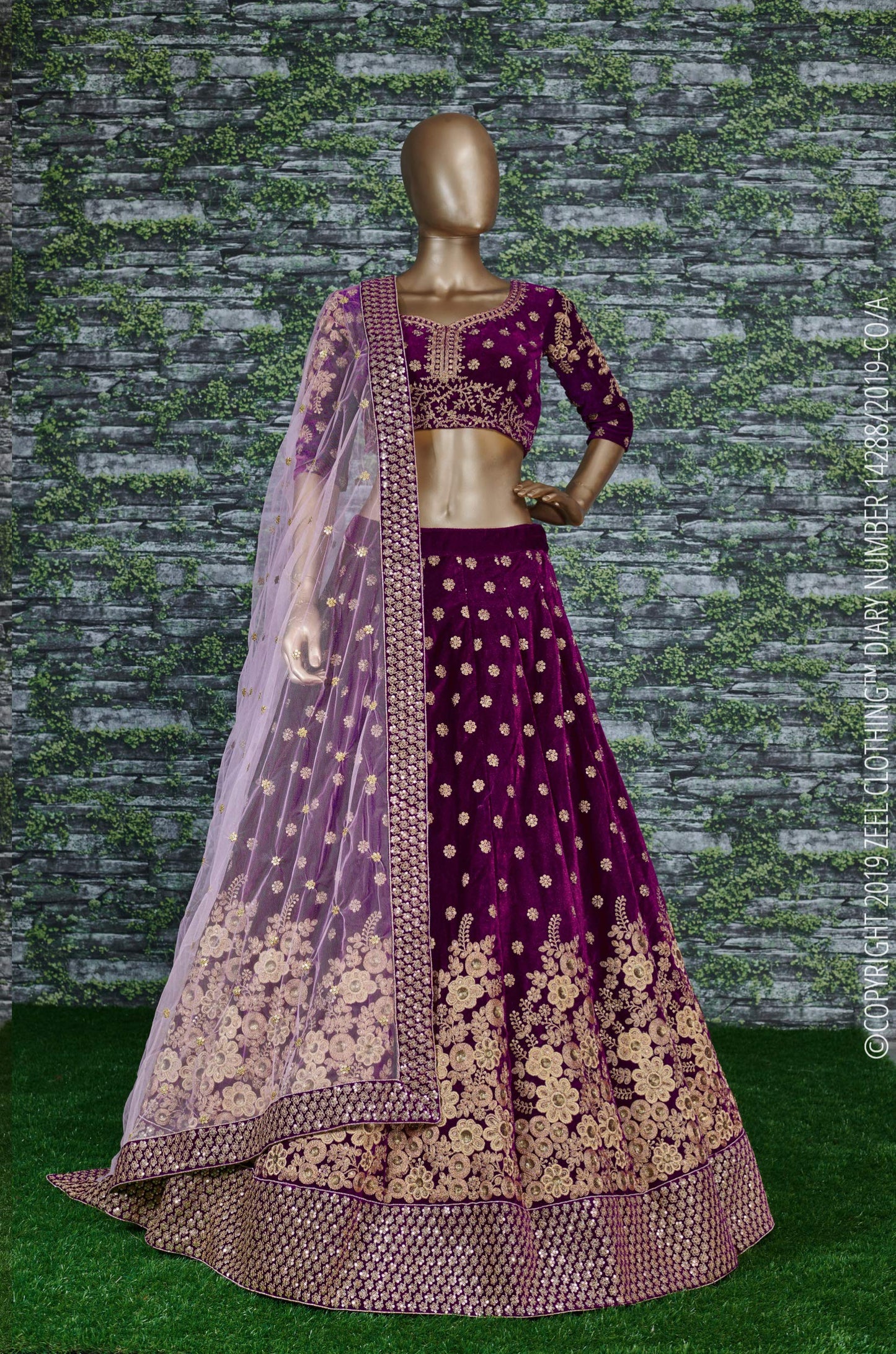 Zeel Clothing Women's Velvet Semi stitched Lehenga Choli (7024-Purple_Purple_Free Size)