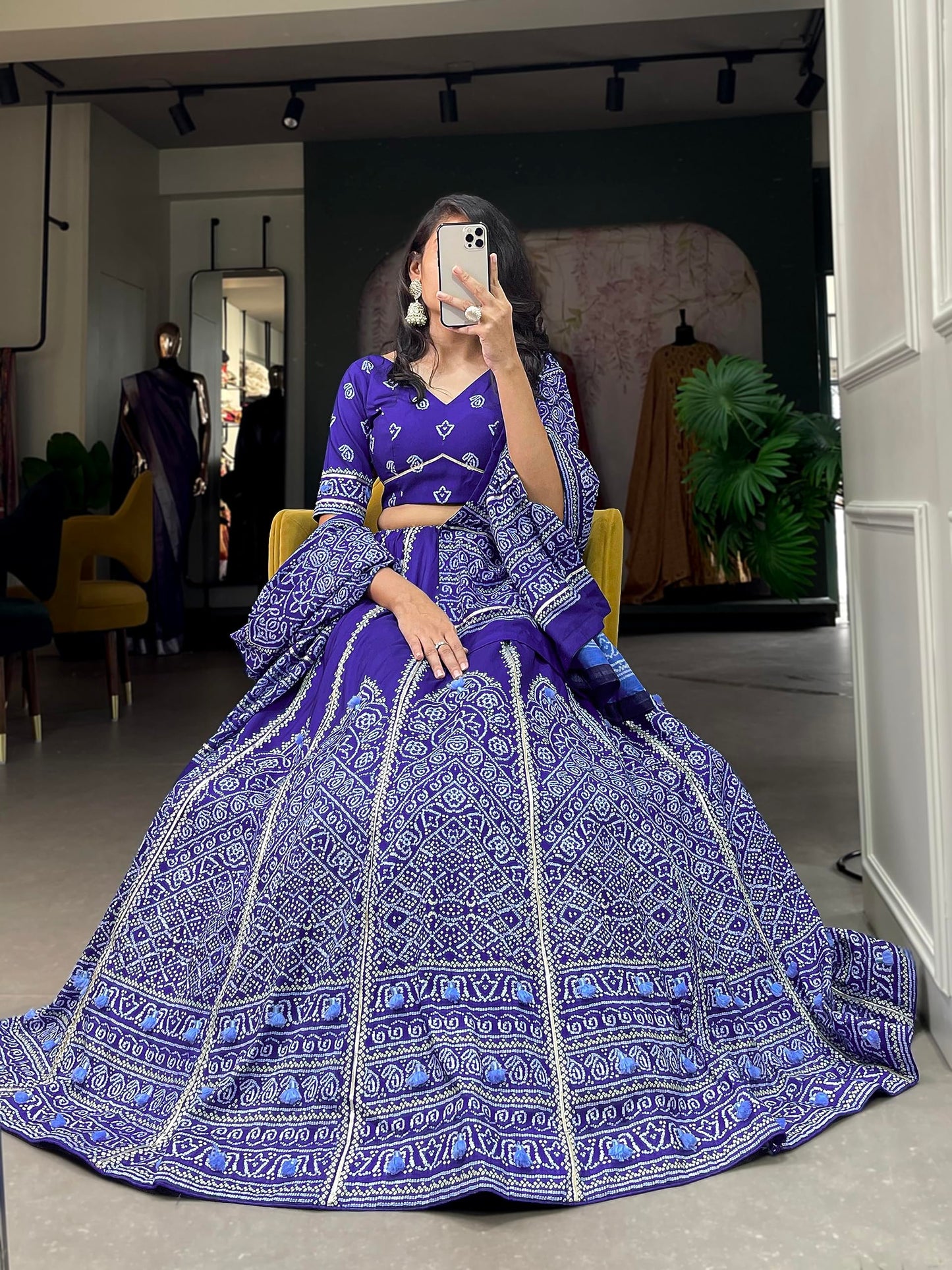 LooknBook Art Women's Vaishali silk & Printed With Gota Patti Semi-Stitched Bridal New Lehenga Choli With Dupatta (Navy Blue)