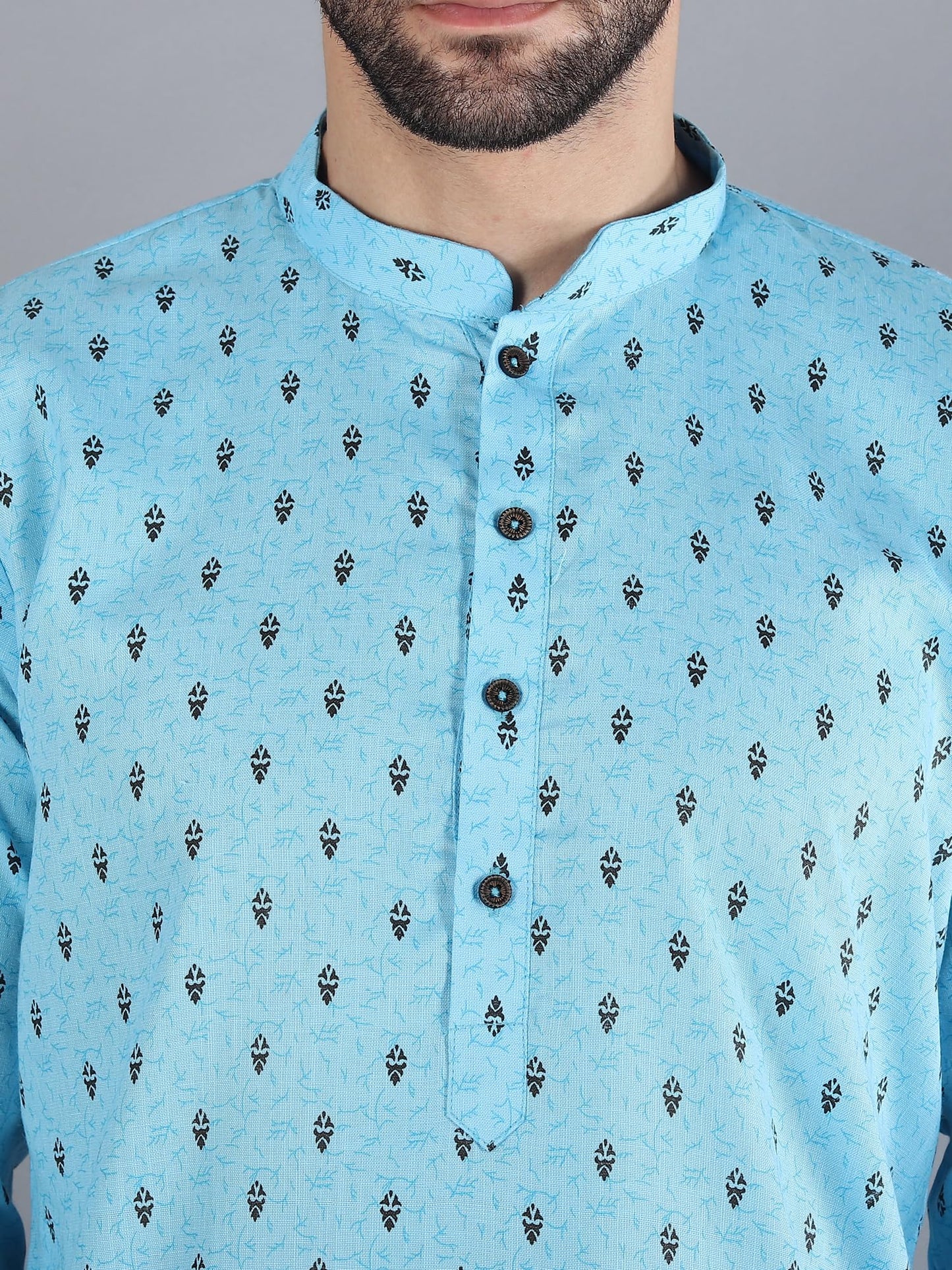 Uri and MacKenzie Mens Cotton Woven Casual Kurta Pajama set (46, Sky Blue Kurta & White Pant)