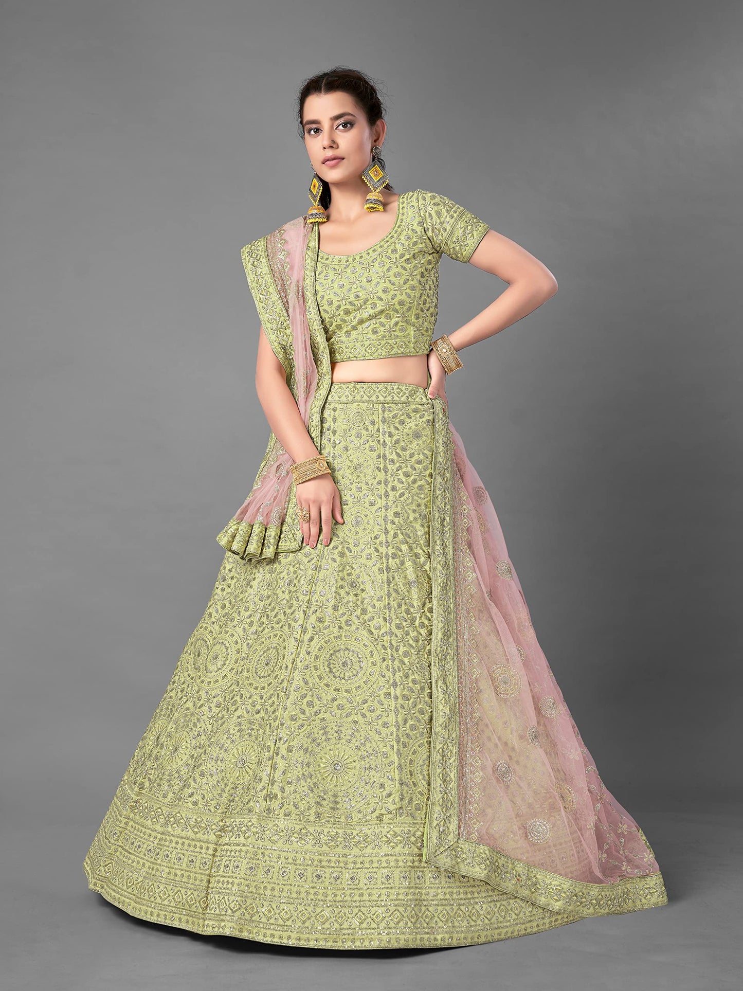 FUSIONIC glamorous green colored heavy Zari worked lehenga choli For Women