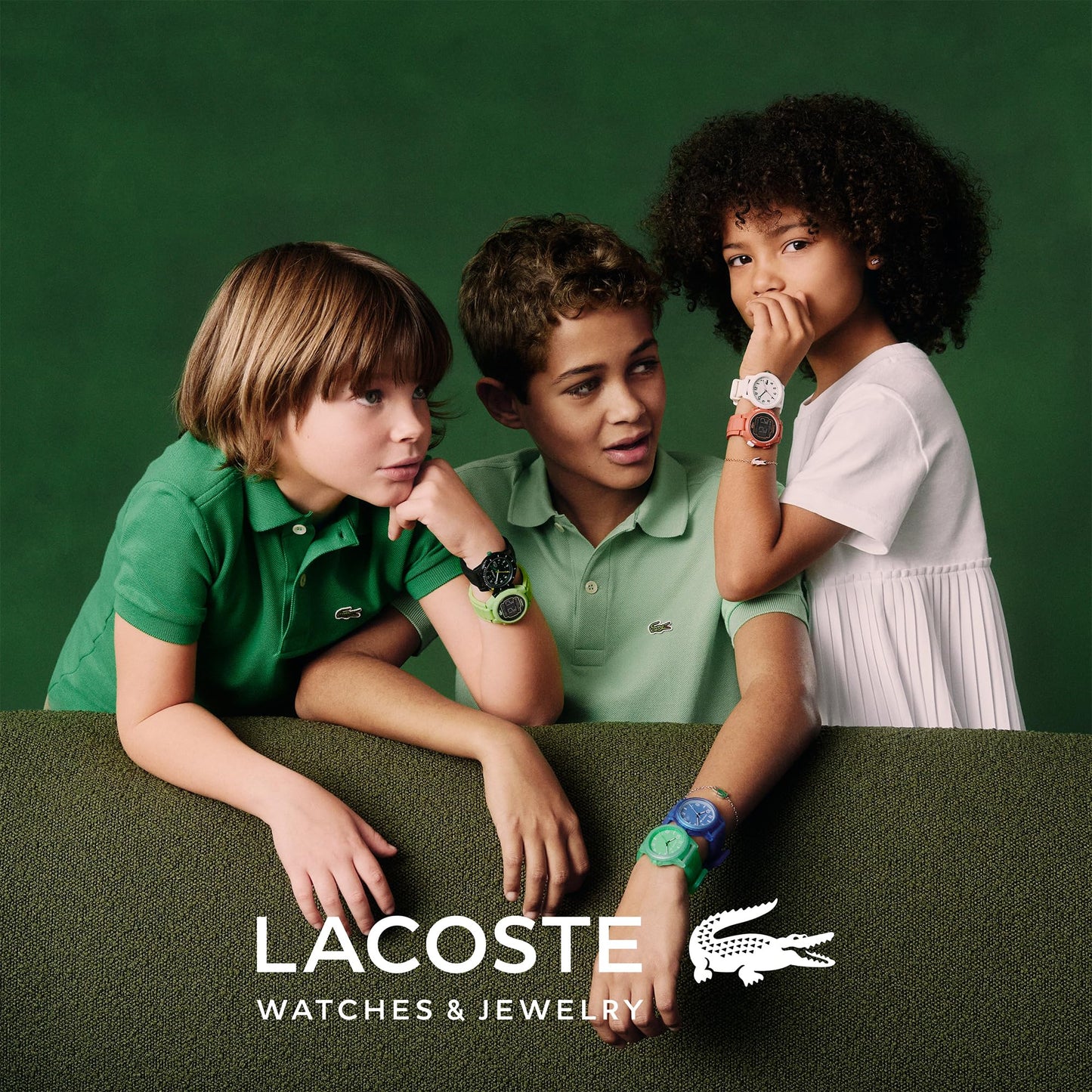 Lacoste Mini Tennis Qtz Basic Green Round Dial Kids Watch|Green Silicone Material|Multi Color Band - 2030055