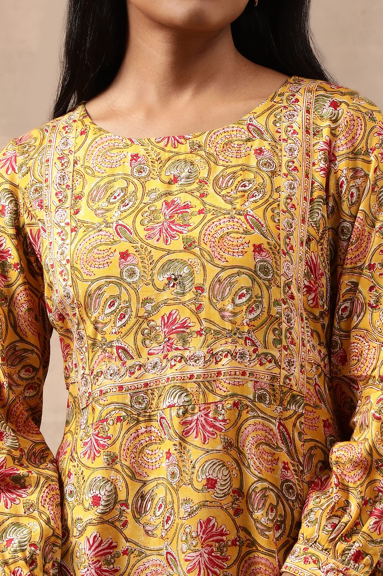W for Woman Women's Viscose Regular (Kurta_ARTISANS Gold_L)