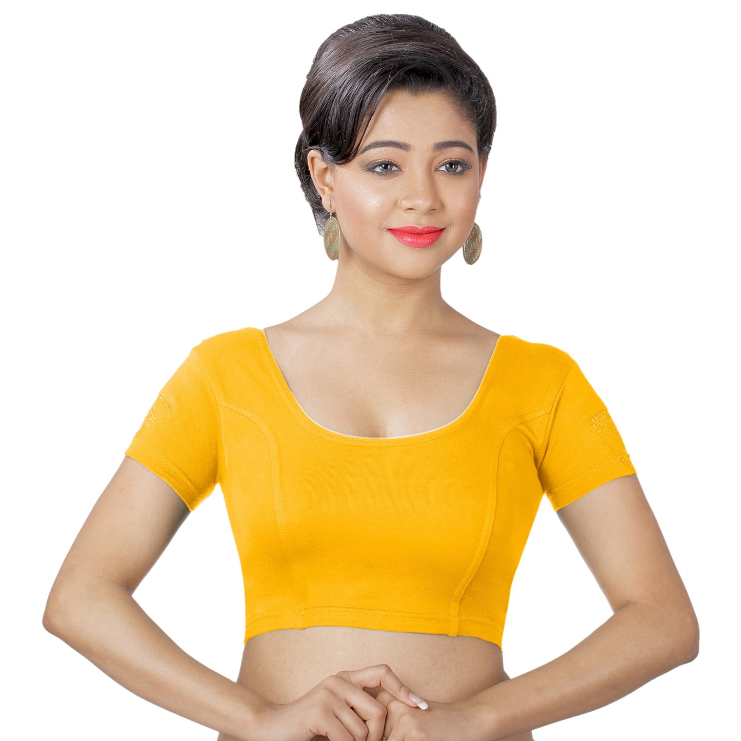 Abhi Women's Yellow Half Sleeve Cotton Blouse |Regular fit |Readymade Blouse