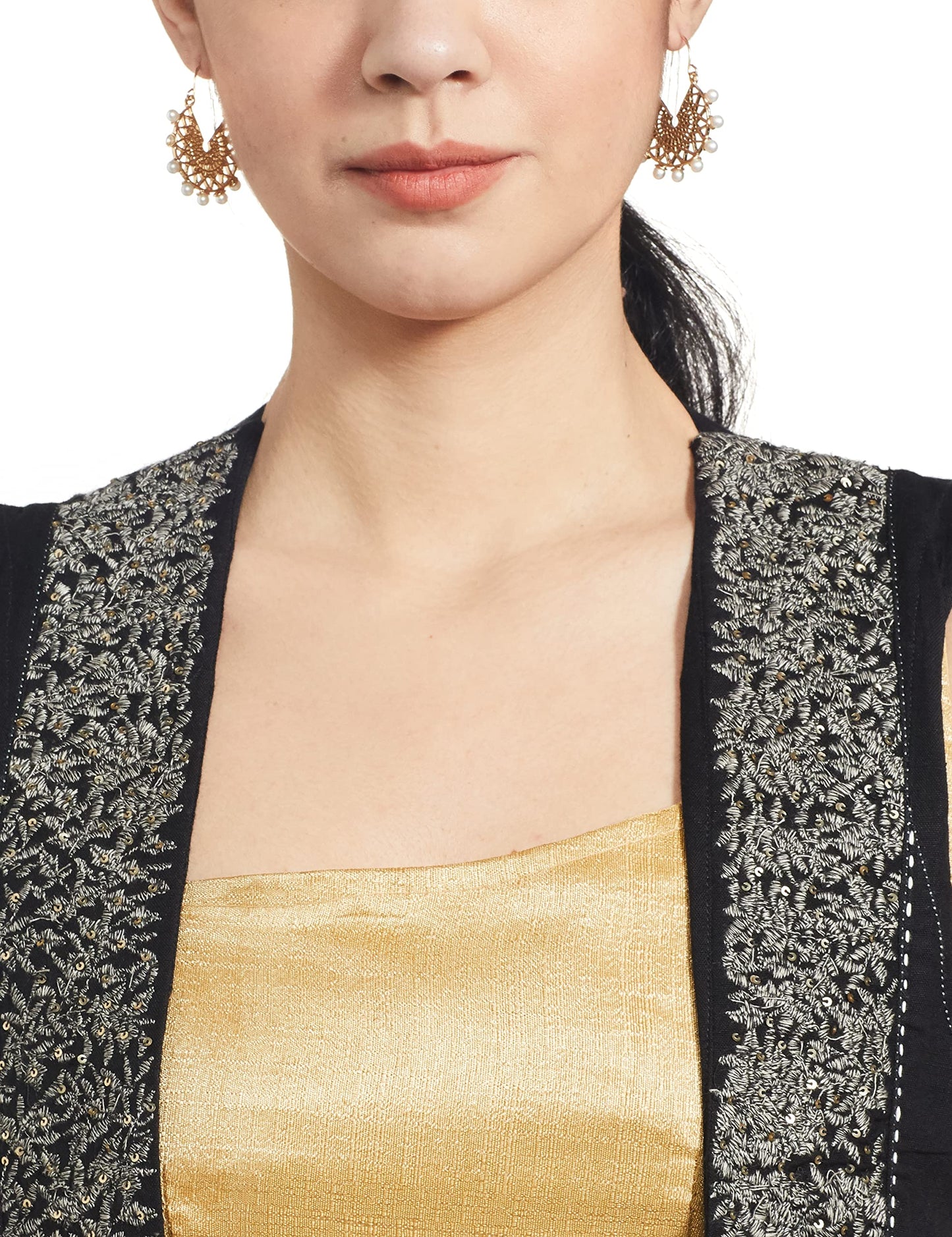 W for Woman Black Sleeveless Embroidered Shrug_21FEW20126-214360_2XL