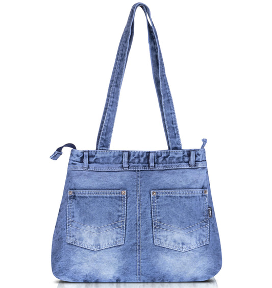 ZAINTO® Women's Denim Tote Bag with Zip Closure | Stylish, Spacious & Durable Shoulder Bag for College, Work & Travel | Eco-Friendly, (Jeans back packet style lightblue)