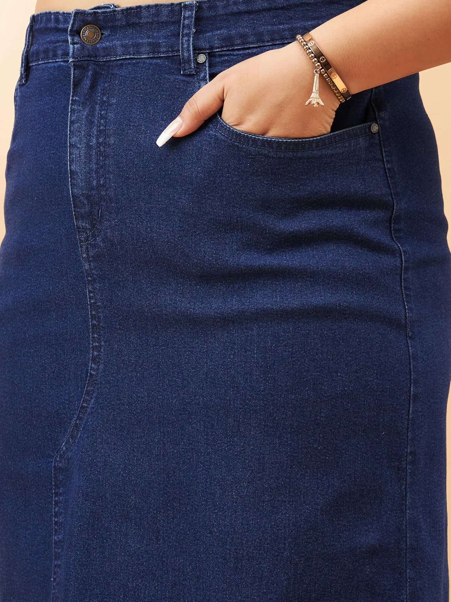 Navy Denim Acid Wash A-Line Skirt
