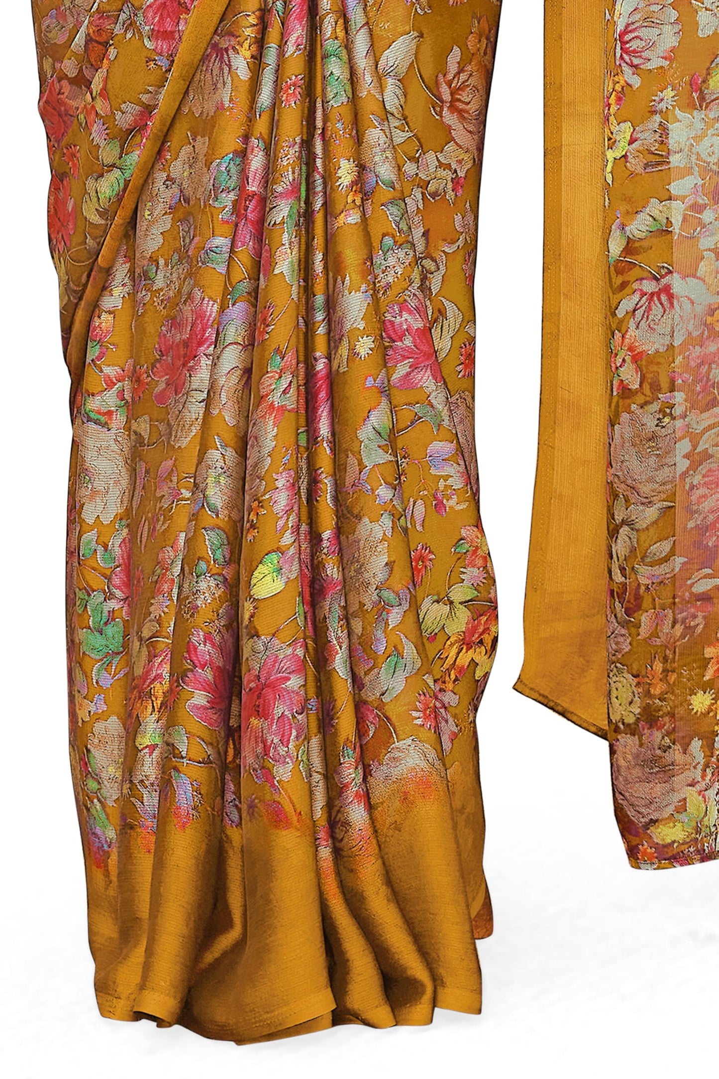 MIRCHI FASHION Women's Chiffon Floral Printed Saree with Blouse Piece (60424 - Rust Orange, Multicolor)