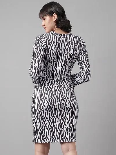 Stylish White Polyester Printed Dress For Women