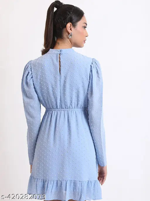Ketch Women Blue Self Design Fit & Flare Dress