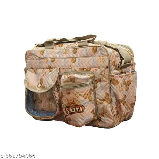 Cute Teddy Bear Print Shoulder Travel Bag for Women & Girls – Quilted Soft Fabric Duffle Handbag with Transparent Front Pocket, Side Bottle Holder, Front Zip Compartment, Adjustable Strap, Durable & Lightweight – Ideal for School, Office, Picnic, and Trav