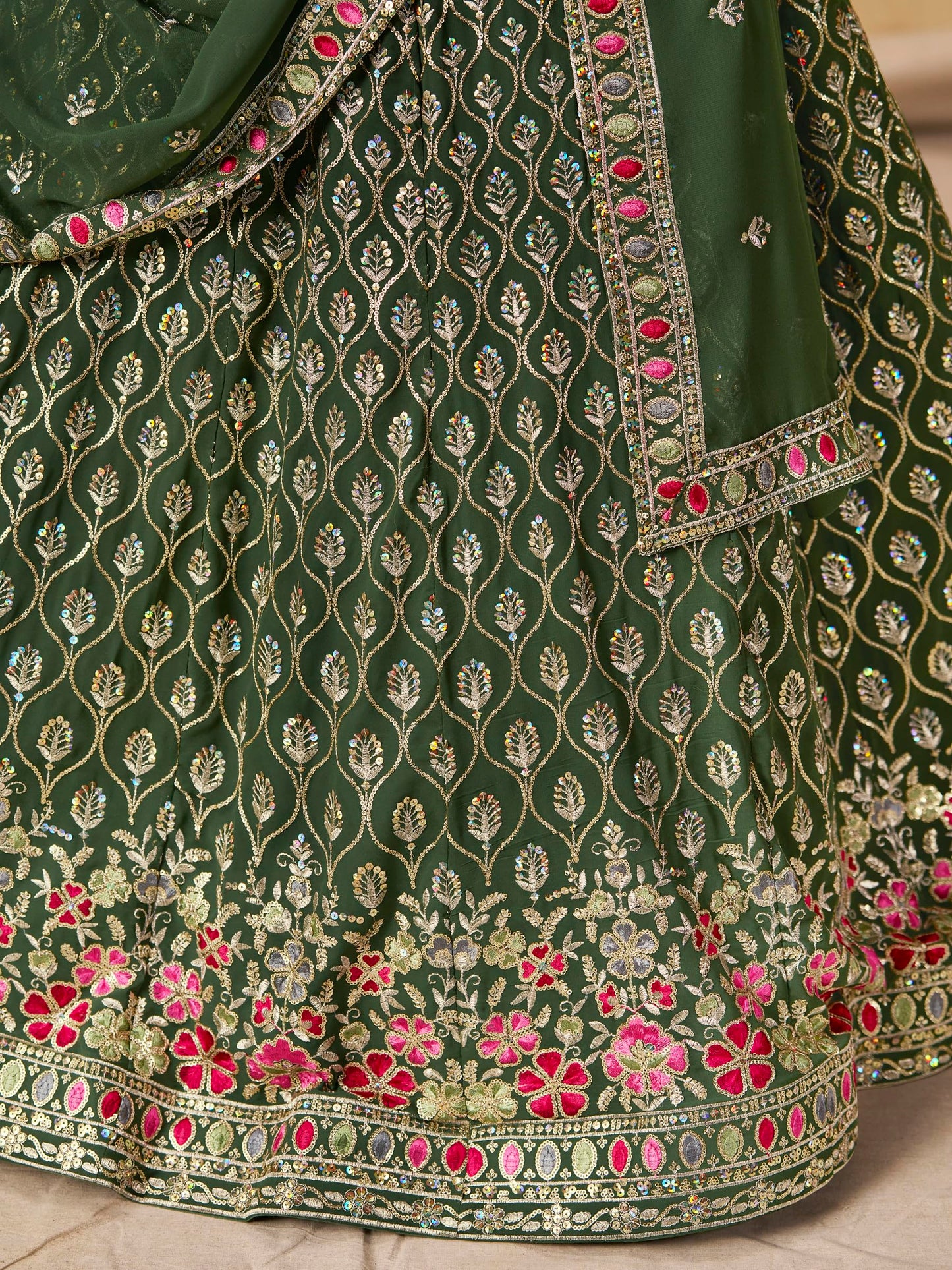 Zeel Clothing Women's Sequins and Thread Embroidered Work Georgette Lehenga Choli With Dupatta (5134-Women-Lehenga-Choli-Latest; Free size) (Green)