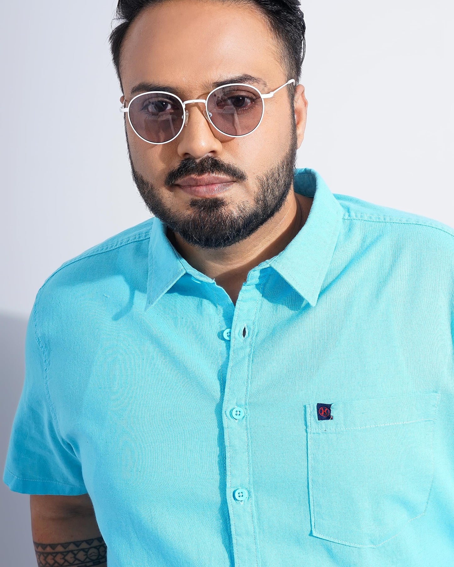 Hardsoda Men Plus Size Turquoise Solid Casual Shirt