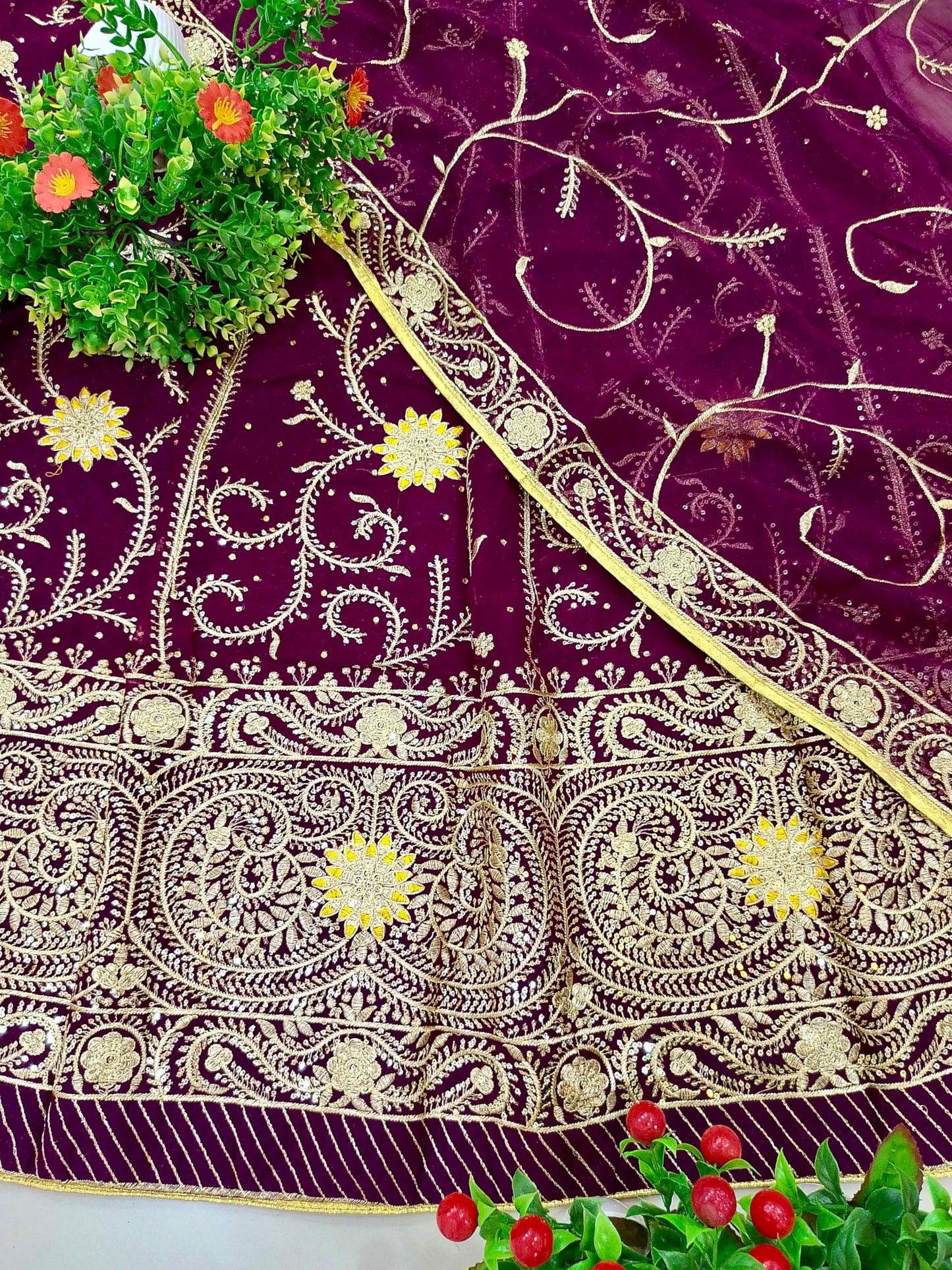 SHYAMLATA Fancy Heavy Embroidery And Sequins Work Shimmer Silk Semi-stitched Rajasthani Poshak || Rajputi Lehenga Choli For Women || Lehenga choli for women (Purple)