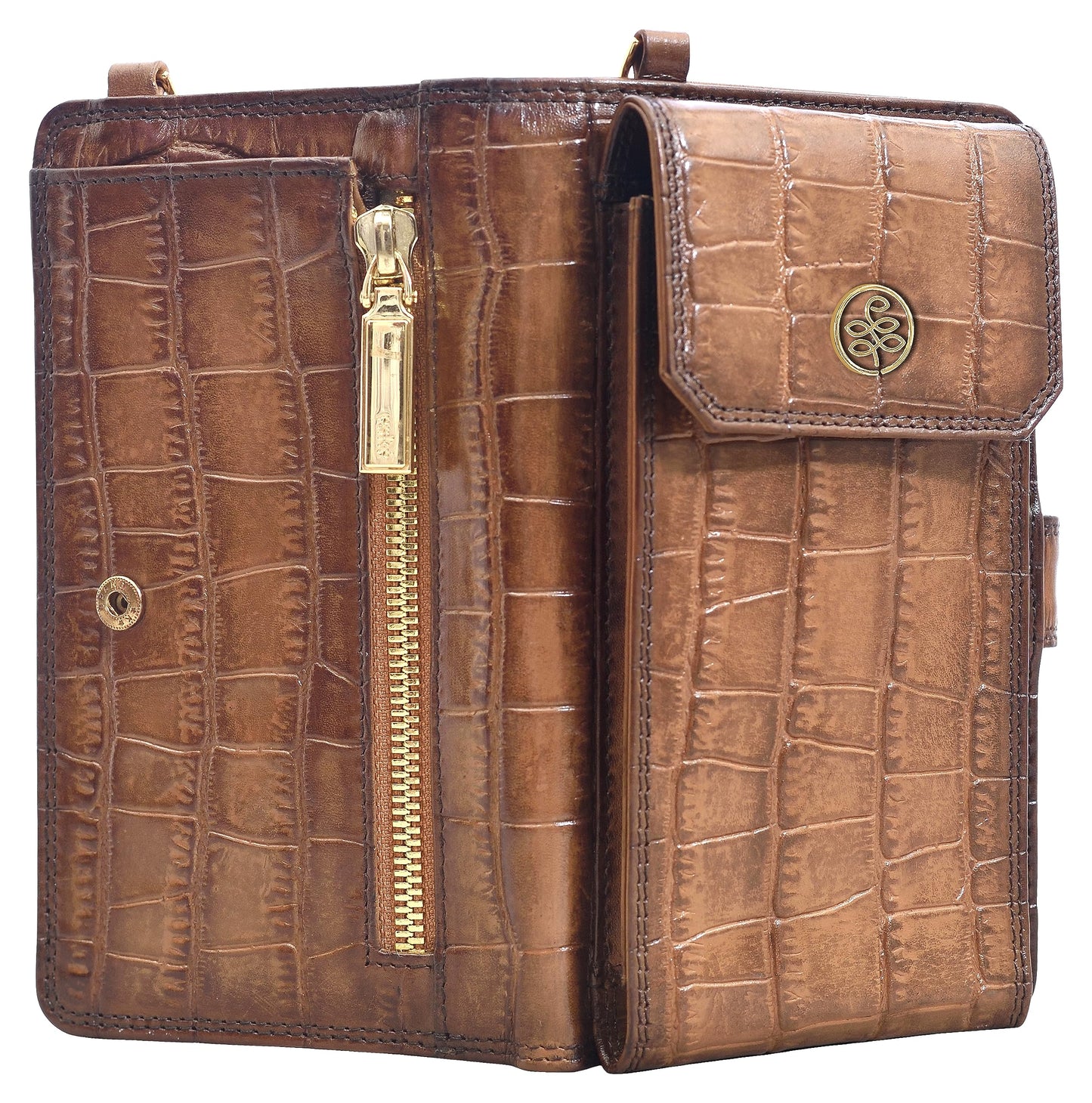 eske Noah - Wristlet - Genuine Quilted Leather - Holds Cards, Coins and Bills - Compact Design - Pockets for Everyday Use - Travel Friendly - Water Resistant - for Women (Britishtan Print)