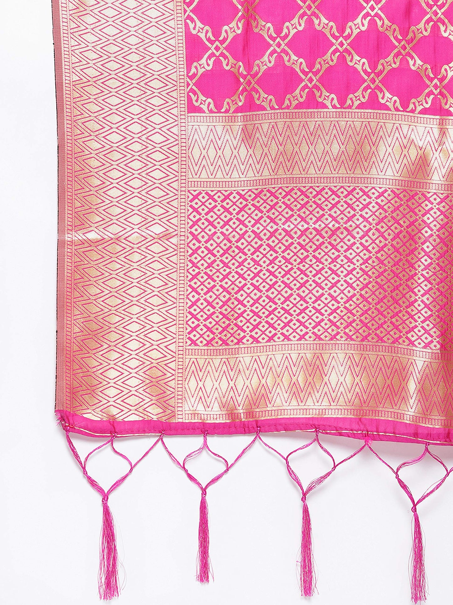 Lilots Women's Banarasi Silk Jacquard Woven Dupatta Gorgeous Printed Chunni (Rani Pink), Free Size