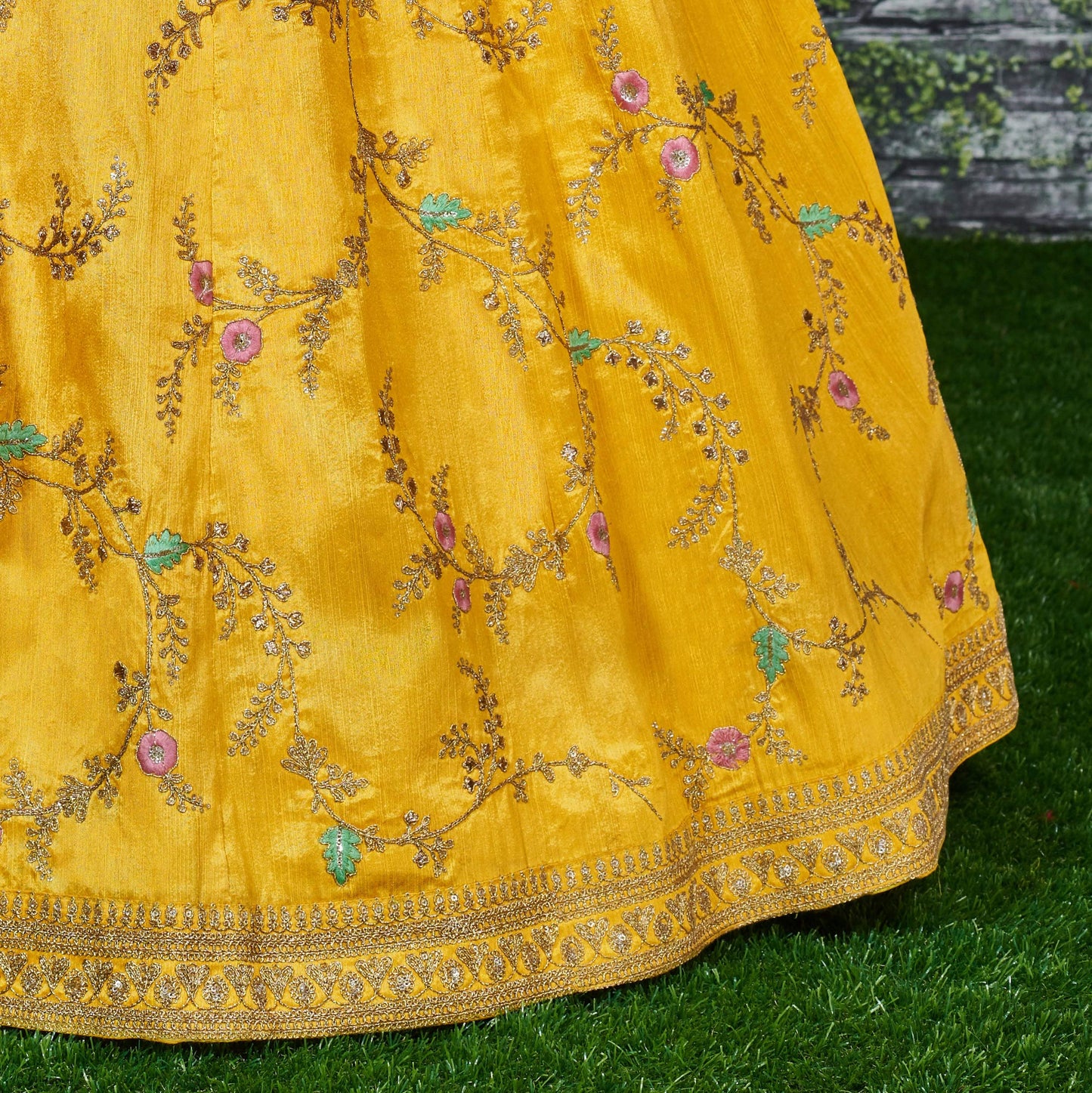 Zeel Clothing Embroidered Art Silk Semi Stitched Lehenga Choli for Women (Yellow)