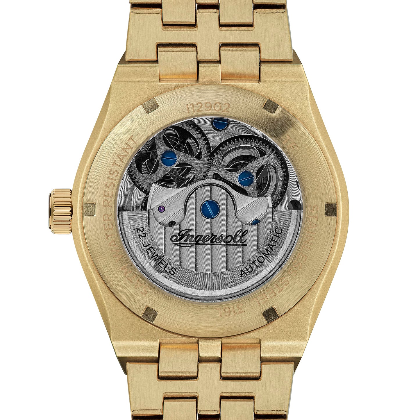 Ingersoll 1892 The Broadway Automatic Mens Analog Watch with Pale Brown Dial and Stainless Steel Gold Bracelet - I12902, Band_Green