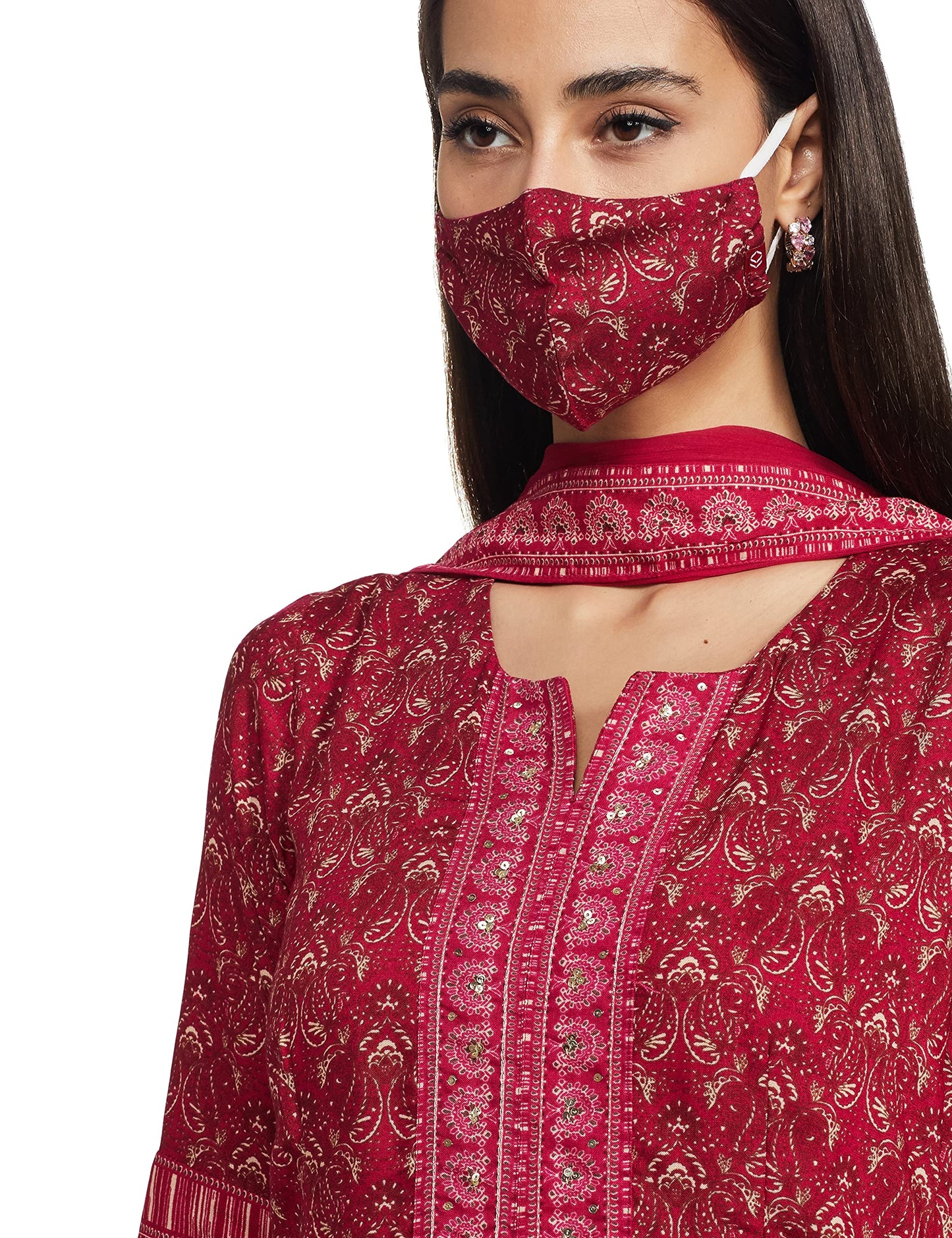 BIBA Women Printed Straight Salwar Kurta Dupatta(SKDPLEASED 7518_Meganta_32) Magenta