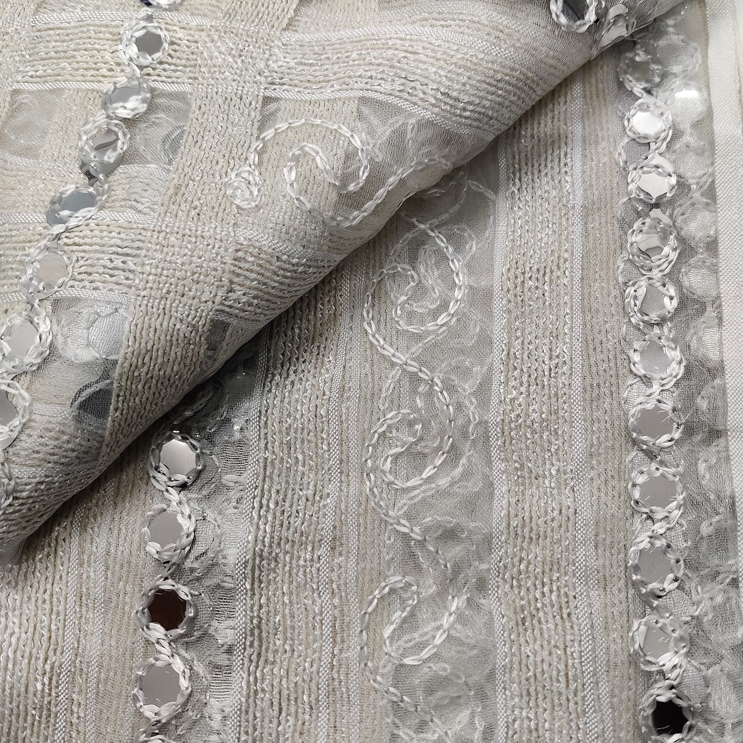 RANI SAAHIBA Women's Mirror Work Embroidered Tissue Organza Dupatta (SKRDD2074_White)