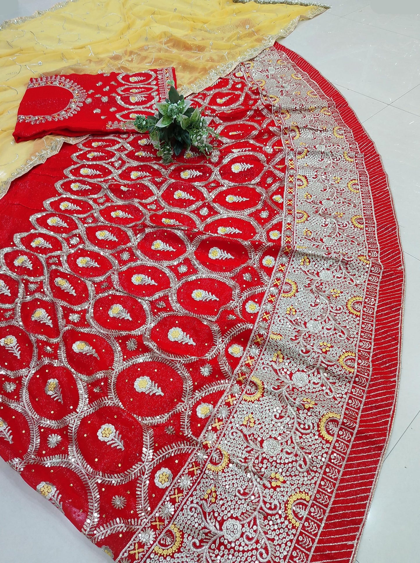 SHYAMLATA Latest Heavy sequins Work Semi Stitched Shimmer Silk Rajputi Poshak For Women Rajasthani Lehenga Choli (Red)