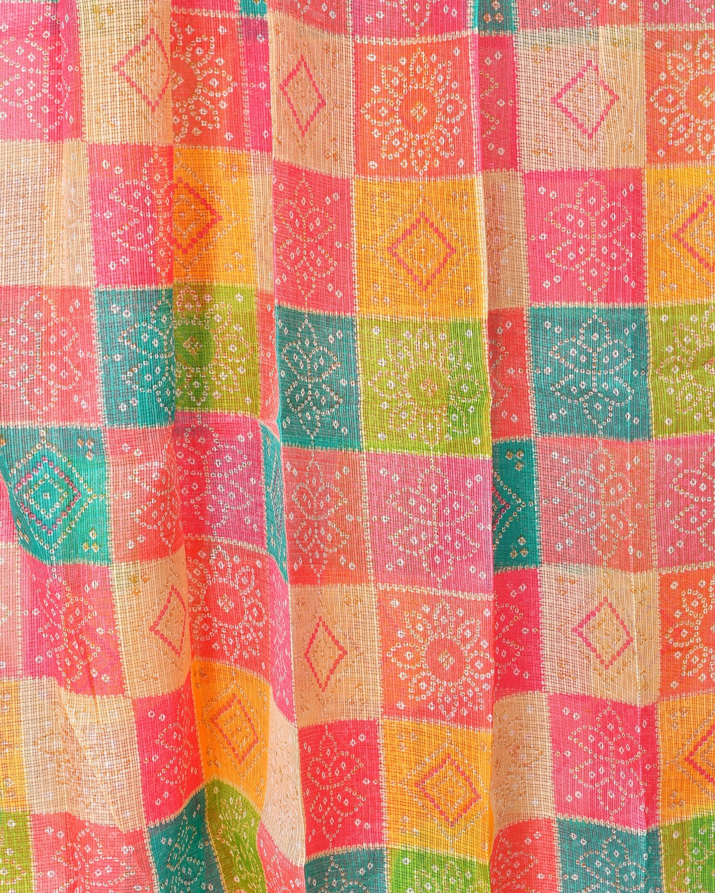 POISED Rajasthani Multicoloured Kota Doria Cotton Dupatta For Women's| Bandhani Pattern Designer Chunni With Tassels On Sides| Perfect For Festivals| (Pink), Free Size