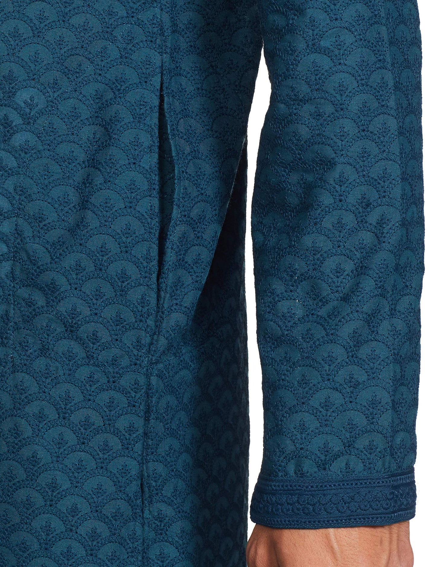 Manyavar Murky Green Chikan Kurta Set for Mens(Medium,Blue)