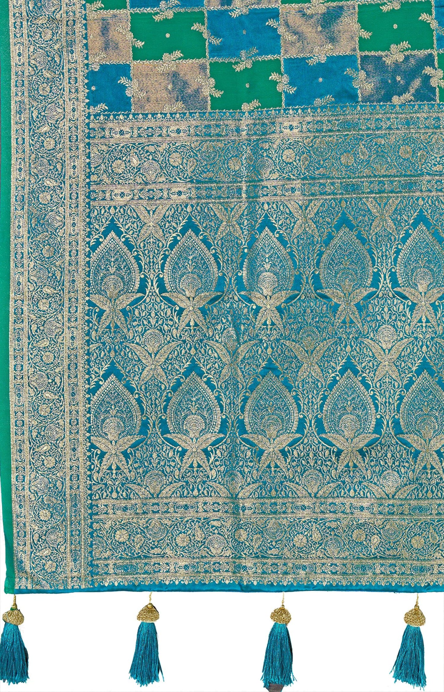 MANOHARI Women's Most Trendy Banarasi Satin Silk Woven Turquiose Blue Saree With Heavy Jacquard Work Saree With Blouse Piece_MN2051