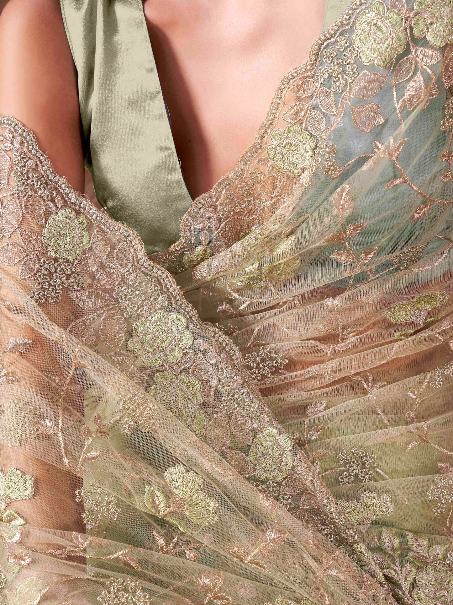 Womanista Women's Women Net Saree ll Women Embroidered saree ll Women Green saree ll Un-stitched blouse saree