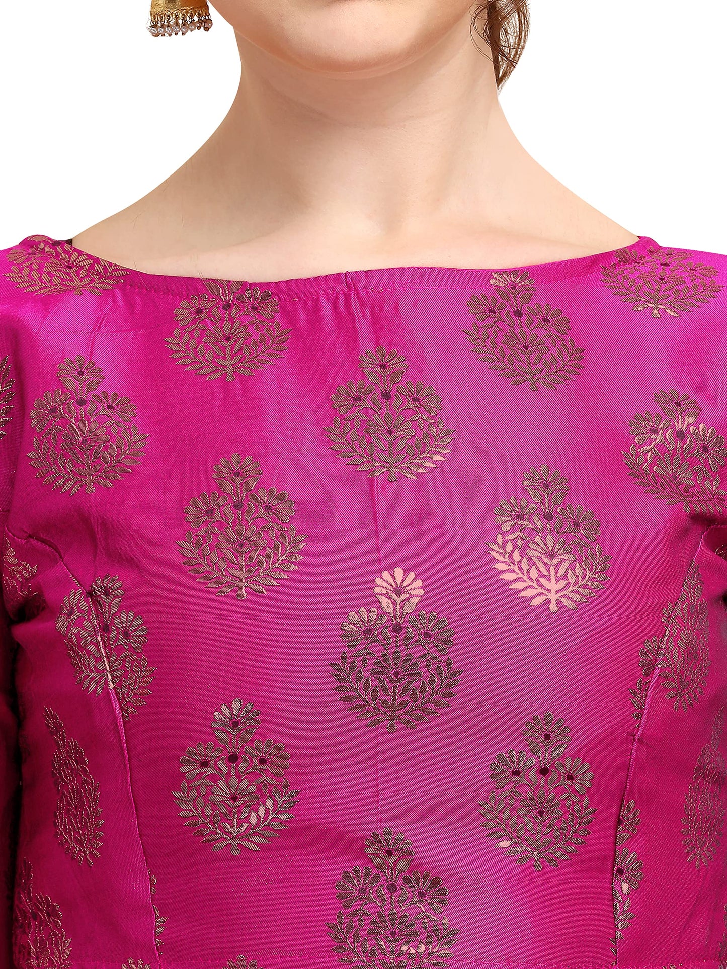 OOMPH! Women's Indian Ethnic Wear Designer Floral Pattern Zari Work Boat Neck Half Sleeve Readymade Non - Padded Blouse for Saree and Lehnga and Palazzos or Skirts for a Fusion Twist.