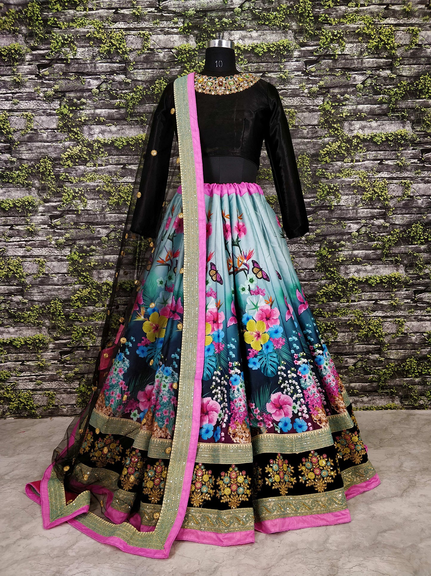 Zeel Clothing Women's Velvet & Silk Semi stitched Lehenga Choli (7005-ZC-Wedding-Bridal-Latest-Design_Black_Free Size)