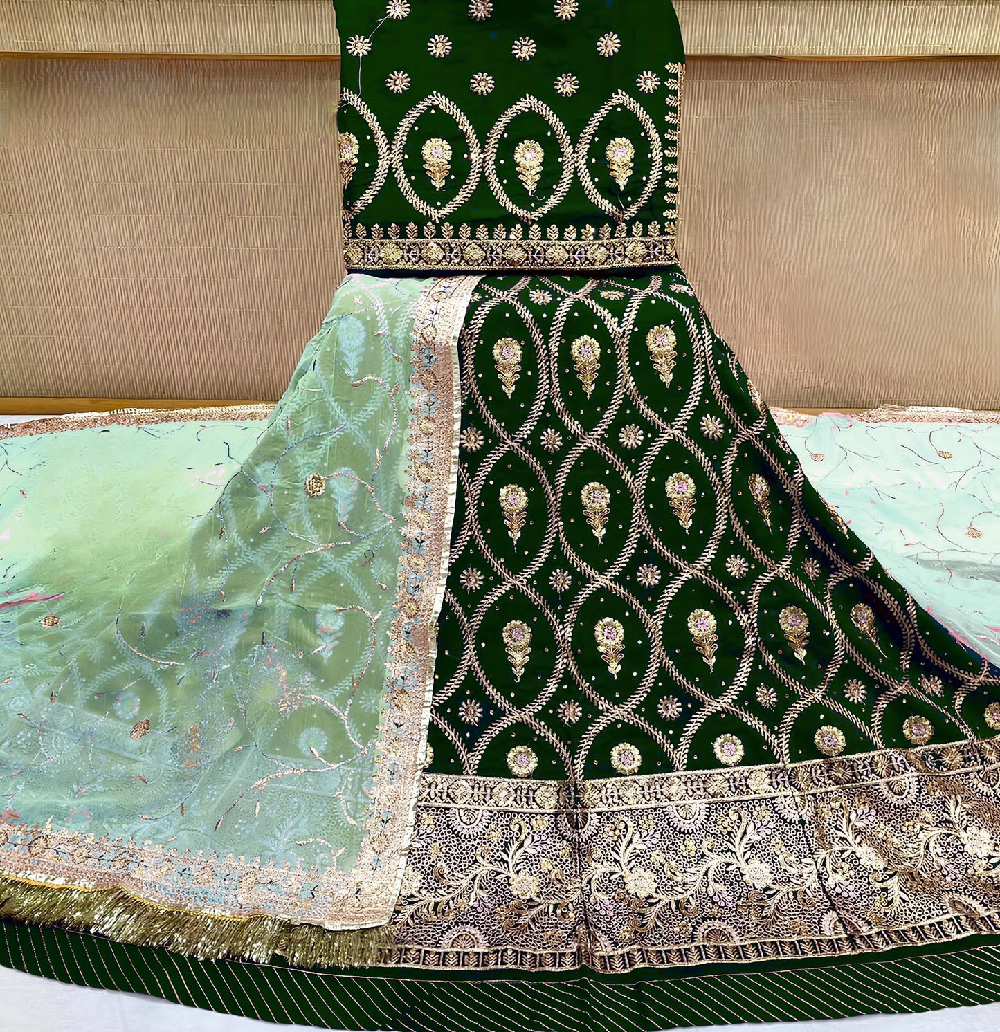SHYAMLATA Heavy sequins Work Semi Stitched Shimmer Silk Rajputi Poshak For Women Lehenga Choli (Green)