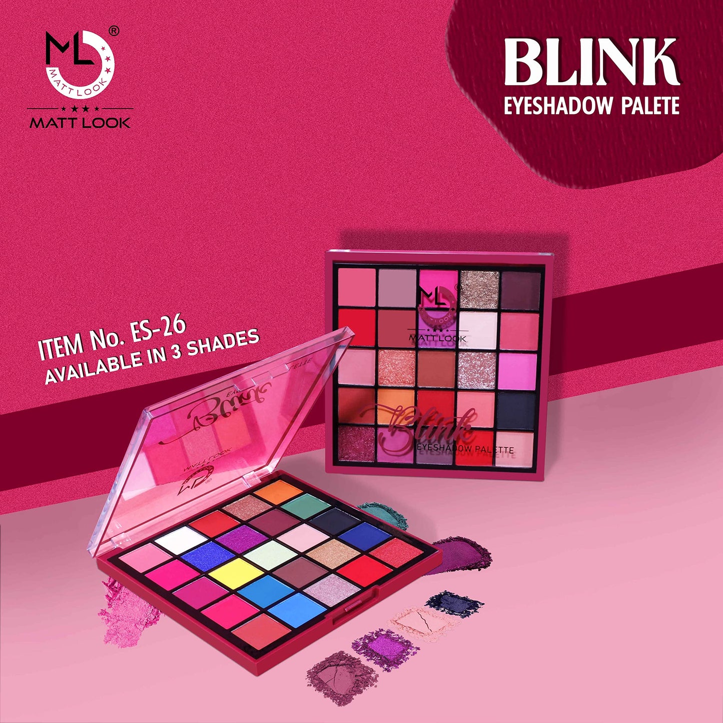 MATT LOOK 25 Colors Blink Eyeshadow Palette|Highly Pigmented|Blendable| |Matte & Shimmery Palette|Long Lasting|Creative & Fashion Eye Make-Up- Mutlicolor-01(26 gm)