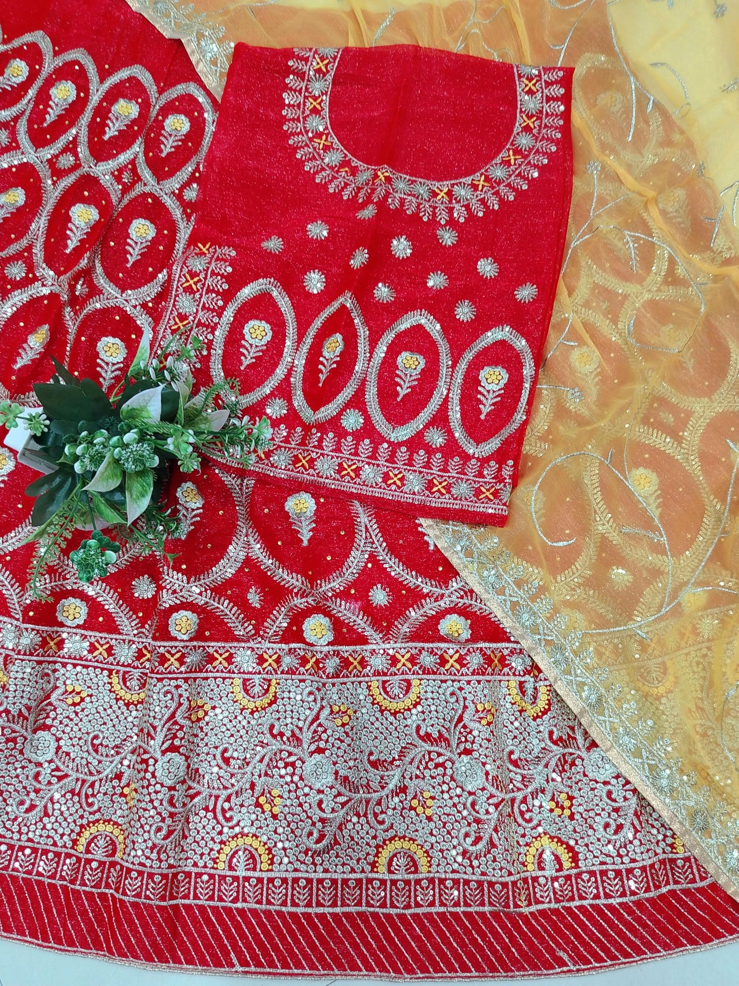 SHYAMLATA Latest Heavy sequins Work Semi Stitched Shimmer Silk Rajputi Poshak For Women Rajasthani Lehenga Choli (Red)