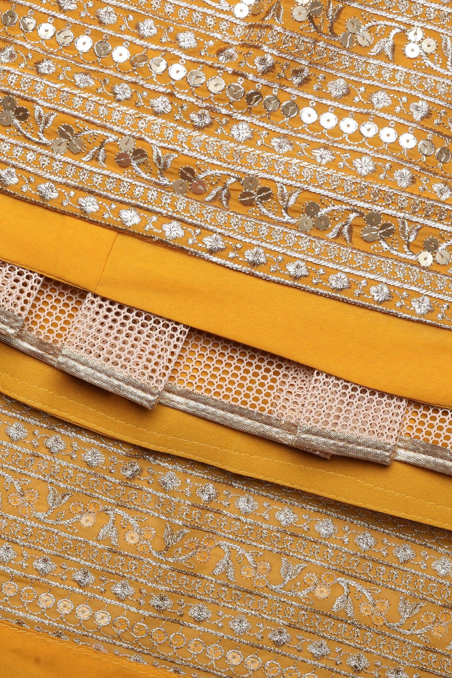 Fabcartz Womens Embroidered Georgette Lehenga Choli with Sequins Work (Yellow)