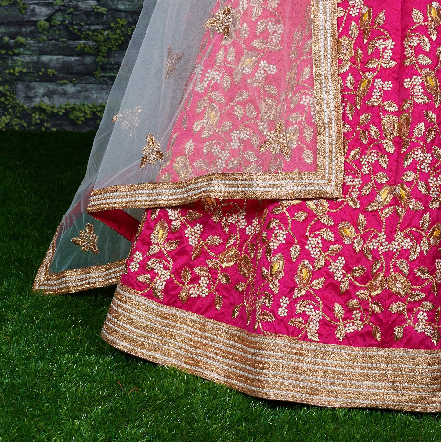 Zeel Clothing Women's Faux Silk Dress Material Semi-Stitched Lehenga Choli (7045-Yellow-Pink-New_Yellow & Pink_Free Size), Customizable Length