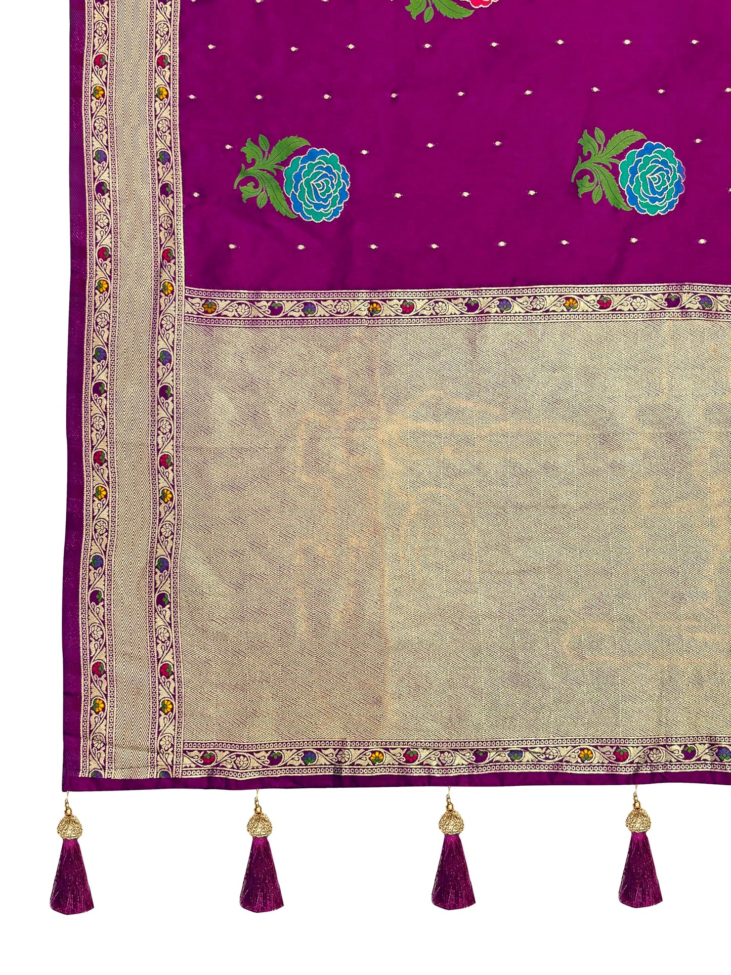 MANOHARI Women's Most Trendy Banarasi Satin Silk Woven Magenta Colorful Flower Pattern Saree With Heavy Jacquard Work Saree With Blouse Piece_MN2035