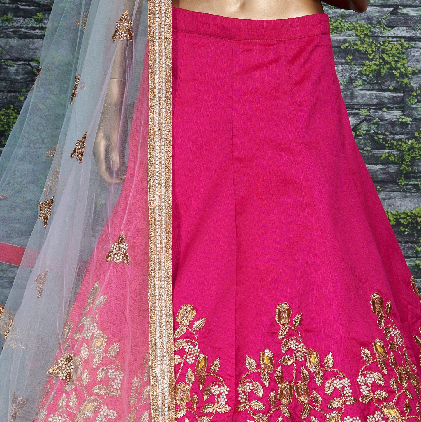 Zeel Clothing Women's Faux Silk Dress Material Semi-Stitched Lehenga Choli (7045-Yellow-Pink-New_Yellow & Pink_Free Size), Customizable Length