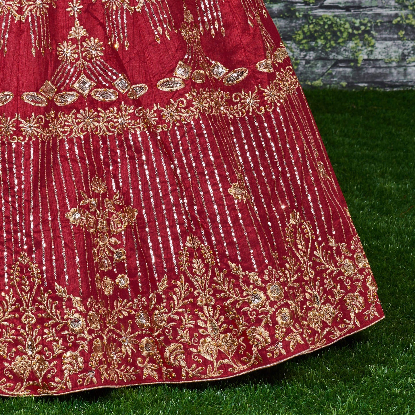 Zeel Clothing Women's Faux Silk Semi stitched Lehenga Choli (7030-Red-Wedding-Bridal-Lehenga_Red_Free Size)