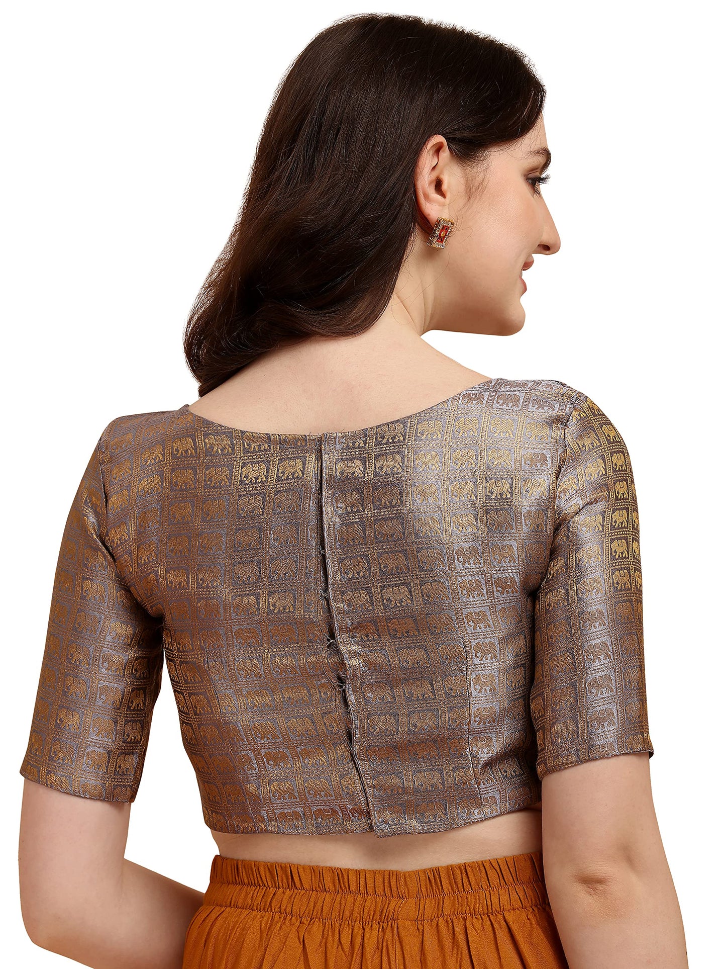 OOMPH! Jacquard Grey Readymade Blouse for Women - rbbl134s