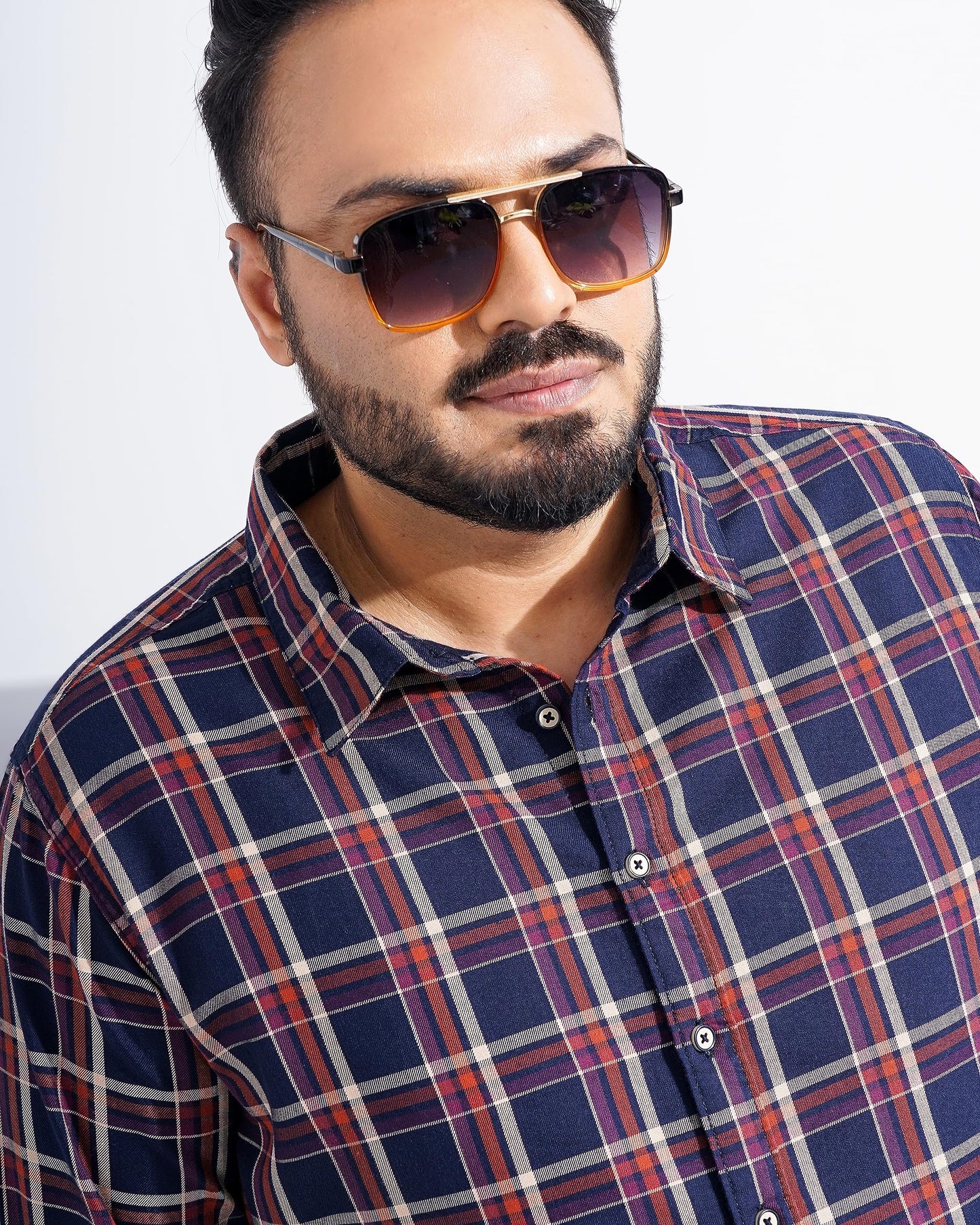 The Indian Garage Co Men's Cotton Checkered Plus Size Regular Fit Shirt (Pl-0822-Sh06-01_Navy 4XL)