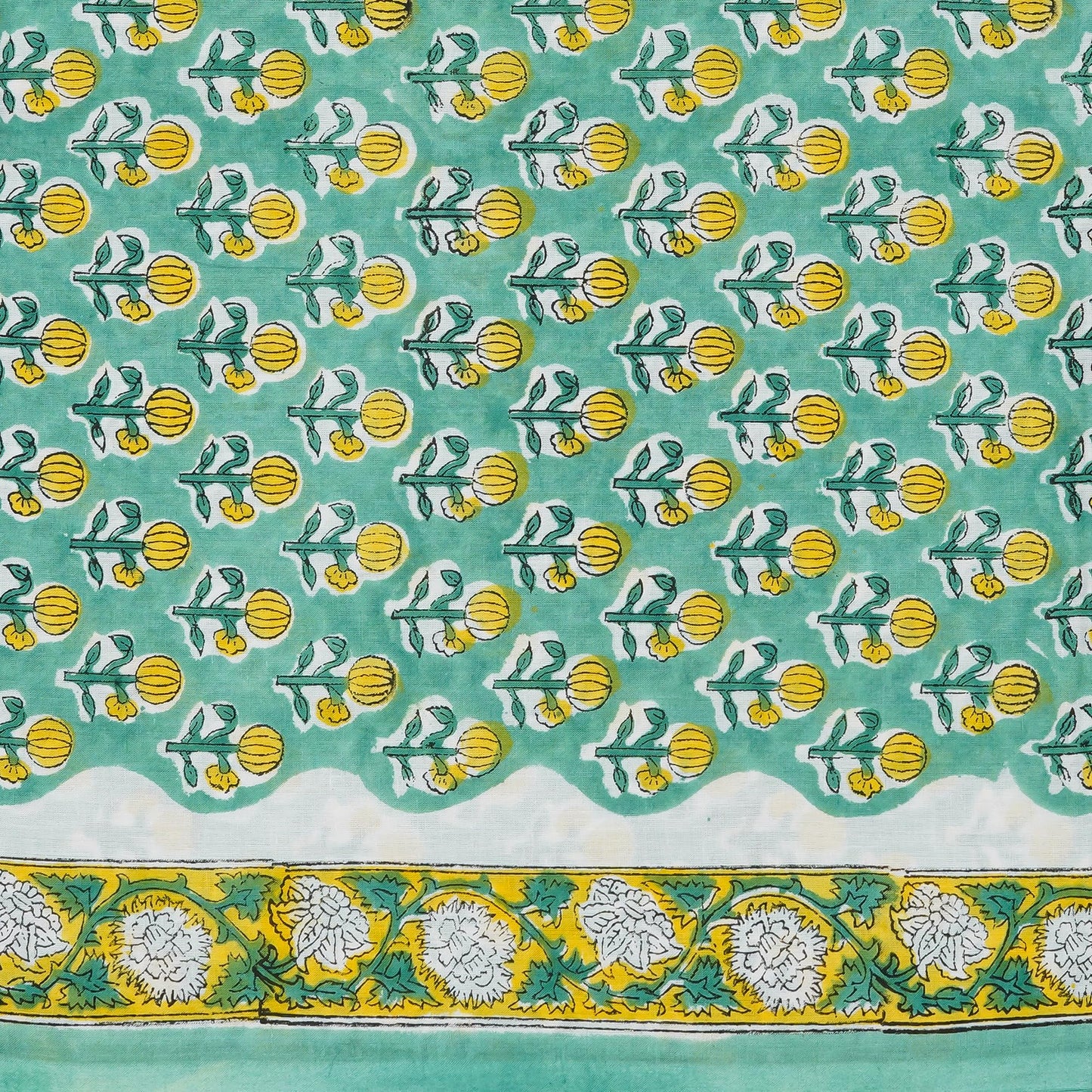 Kwatchi Woman's & Girls Jaipuri Hand Block Print Unstitched Suit Material with Cotton Dupatta(Mint Green)