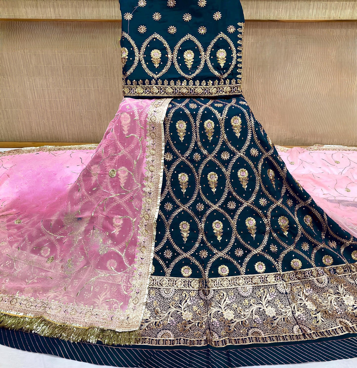 SHYAMLATA Women's Traditional Sequins And Zari Embroidered Rajasthani and Gujarati Lehenga Choli (Light Blue)