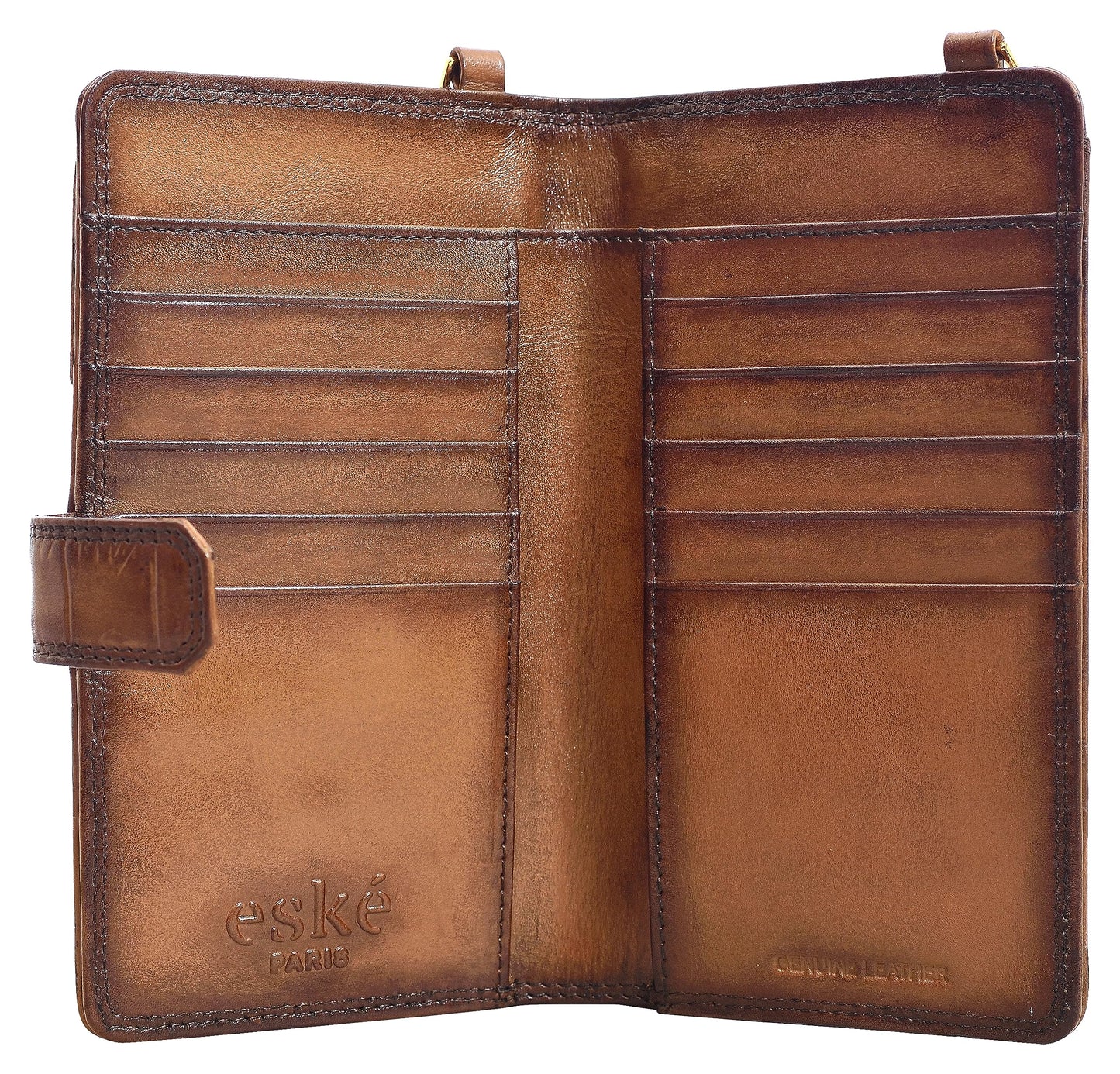 eske Noah - Wristlet - Genuine Quilted Leather - Holds Cards, Coins and Bills - Compact Design - Pockets for Everyday Use - Travel Friendly - Water Resistant - for Women (Britishtan Print)