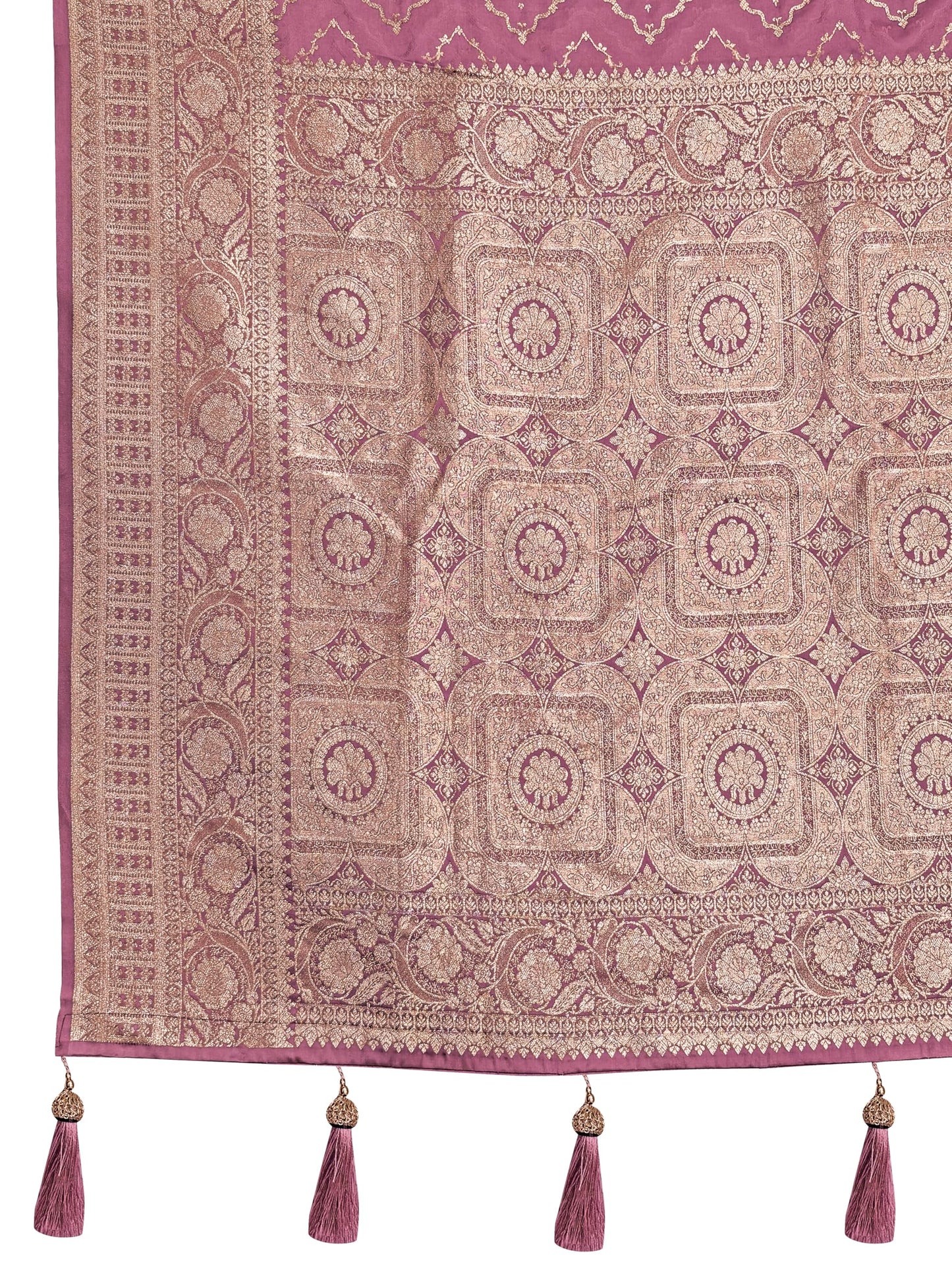 MANOHARI Women's Most Trendy Banarasi Satin Silk Woven Rose Pink Saree With Heavy Jacquard Work Saree With Blouse Piece_MN2030