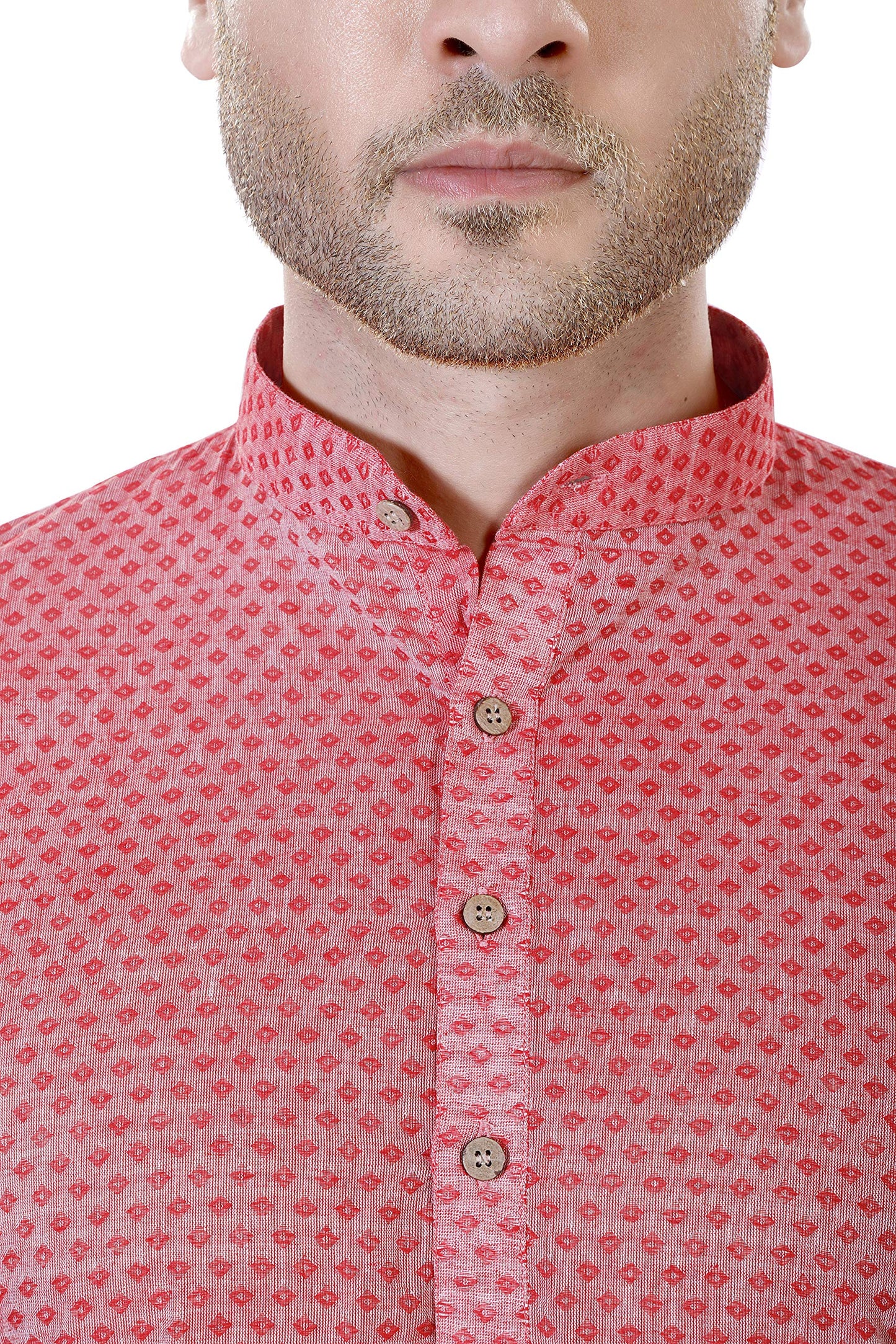 LUCKWIN Men's Handloom Cotton Kurta in Red for Men [LWKurta054-48]