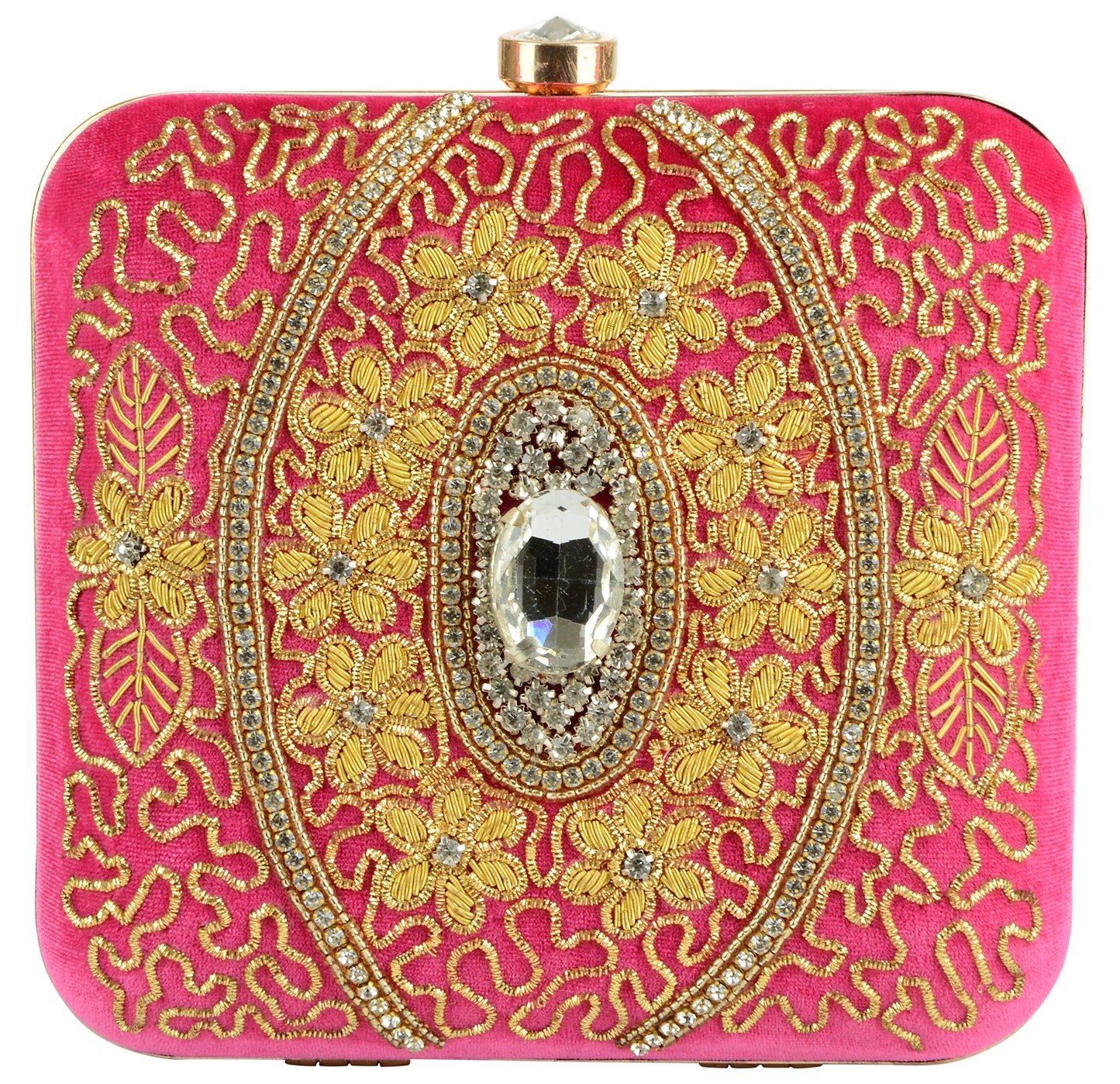 TOOBA Women's Oval Stone Square Box Clutch (Hot Pink, rani oval stone 6x6)