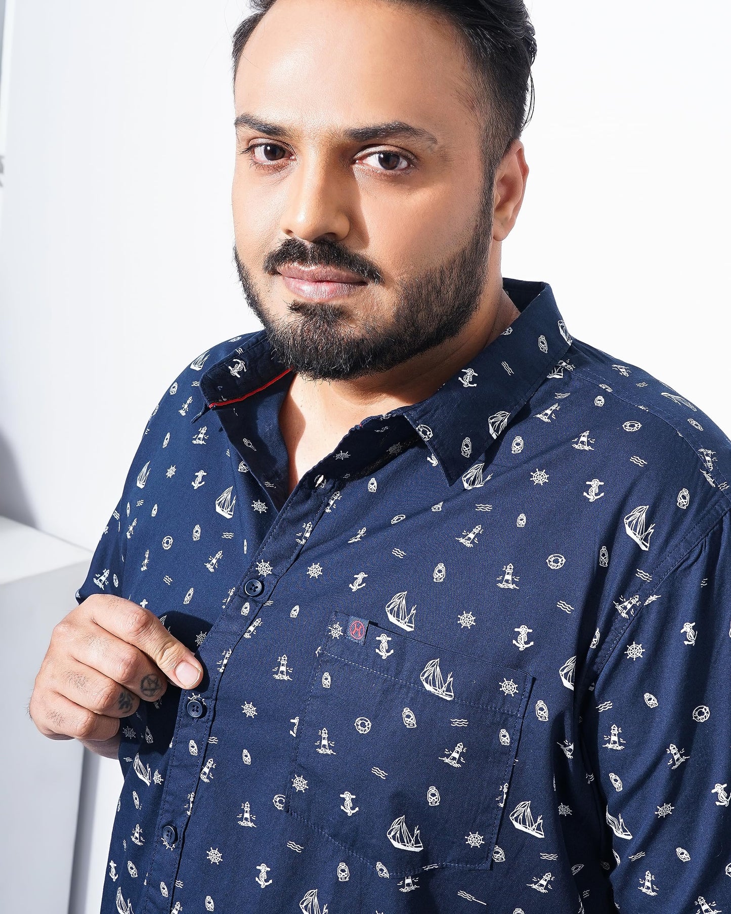 Hardsoda Men Plus Size Navy Quirky Printed Casual Shirt
