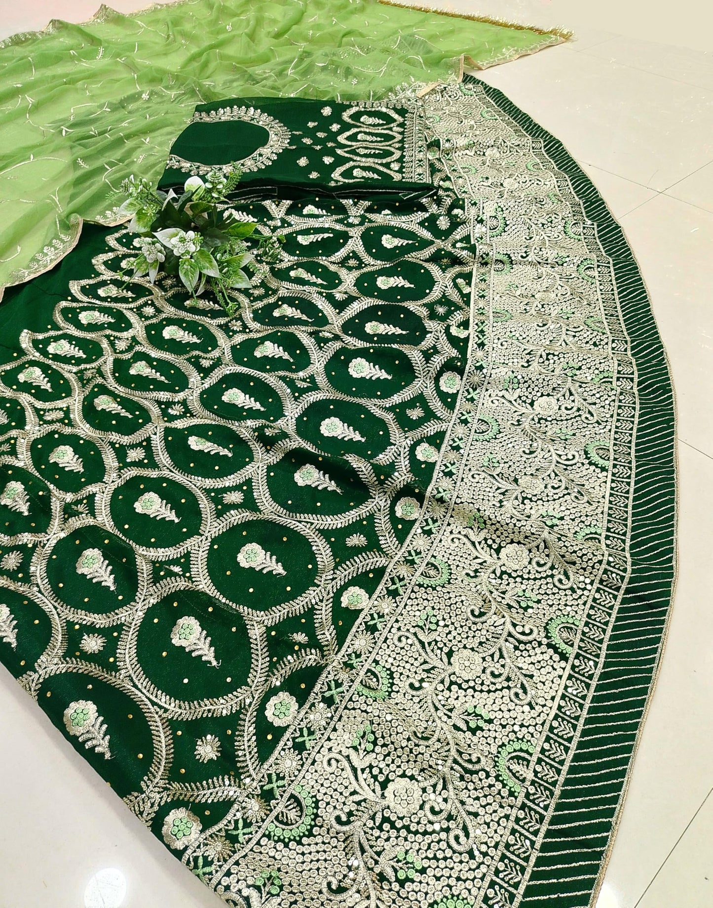 SHYAMLATA Heavy sequins Work Semi Stitched Shimmer Silk Rajputi Poshak For Women Lehenga Choli (Green)